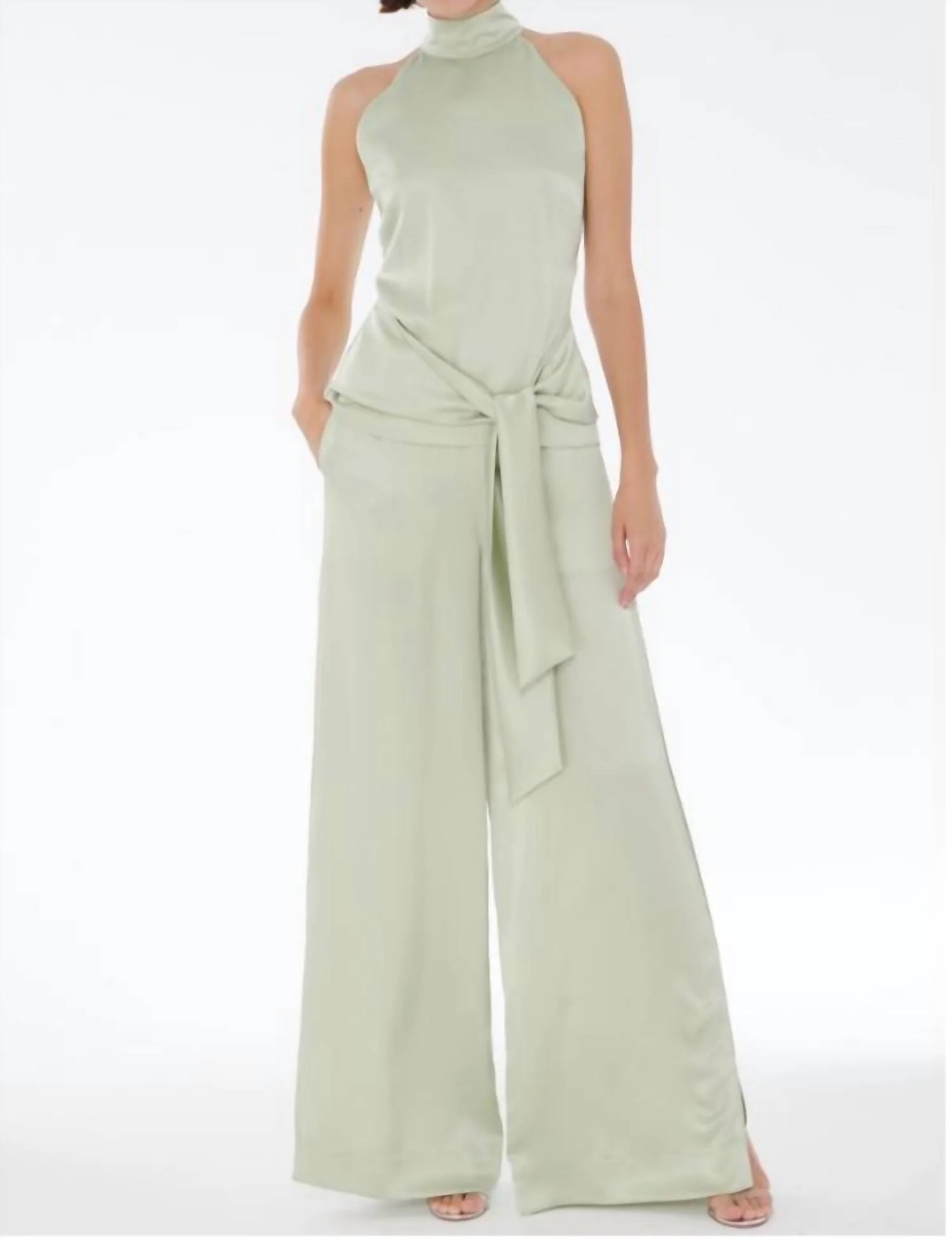 Auggie Side Slit Pull On Pant In Mint