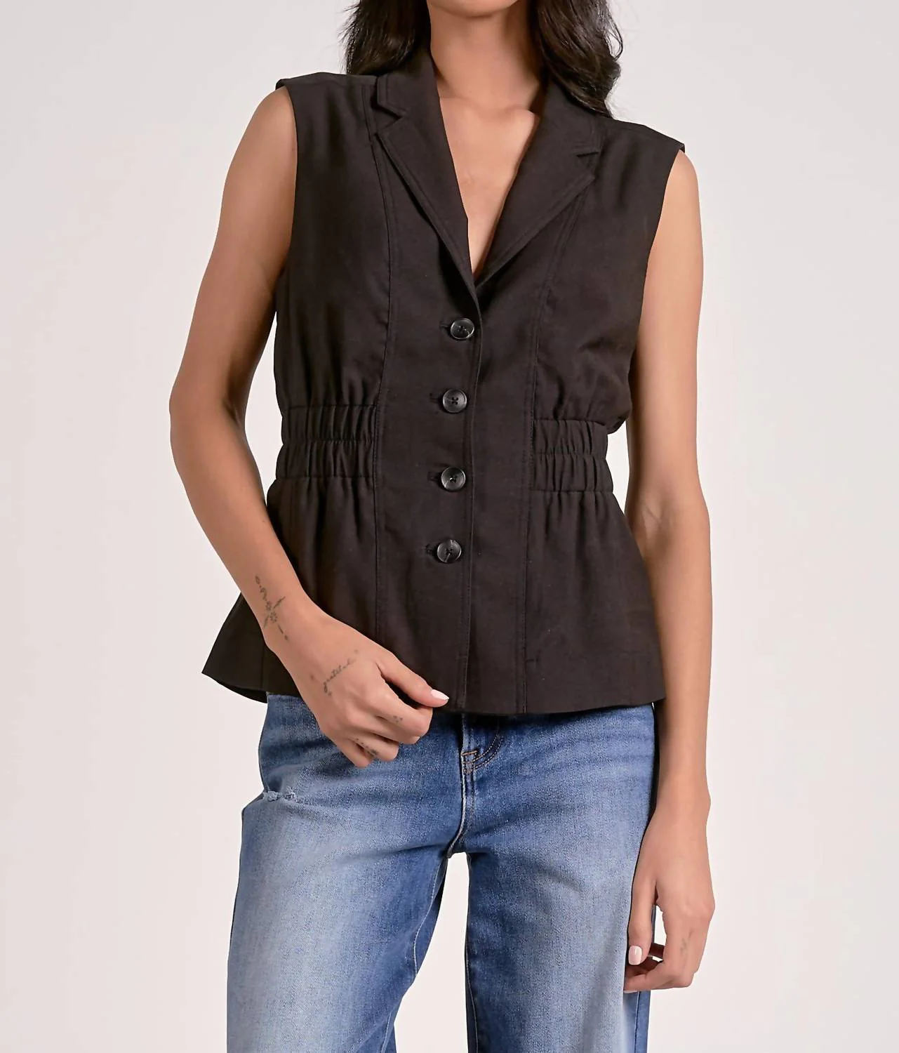 Ava Side Ruched Vest In Black - Image 2
