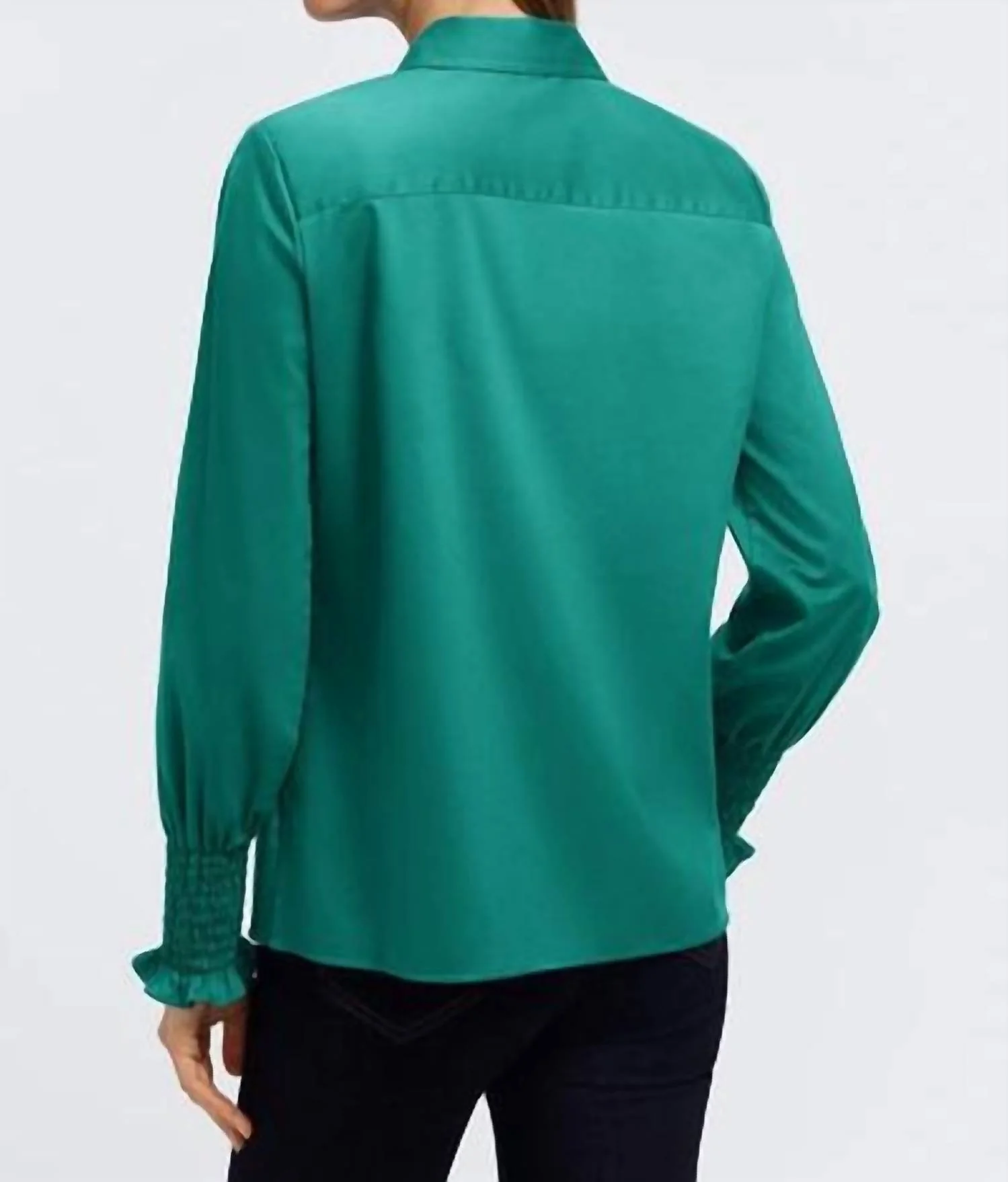 Avril Stretch Matte Sateen Long Sleeve Shirt In Emerald - Image 2