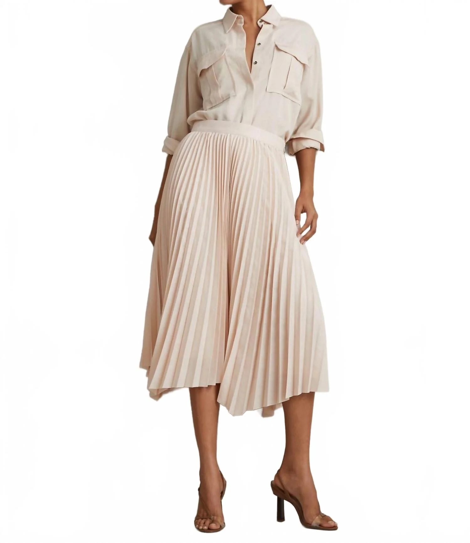 Azalea Asymmetric Pleated Skirt In Blush