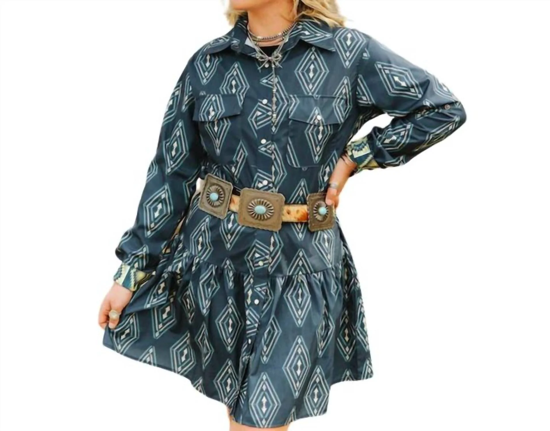 Aztec Dress In Blue - Image 2