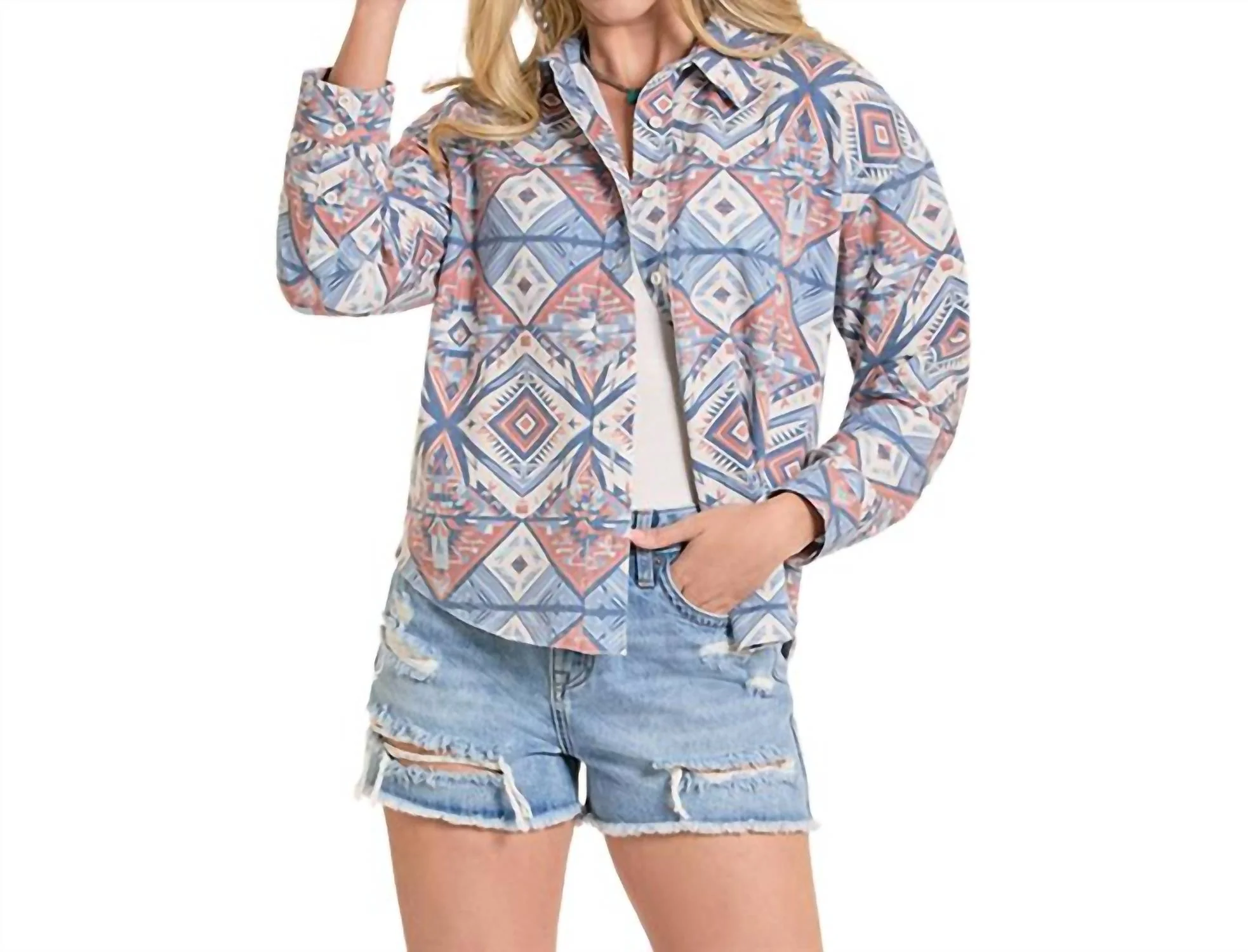 Aztec Knit Overshirt In Blue