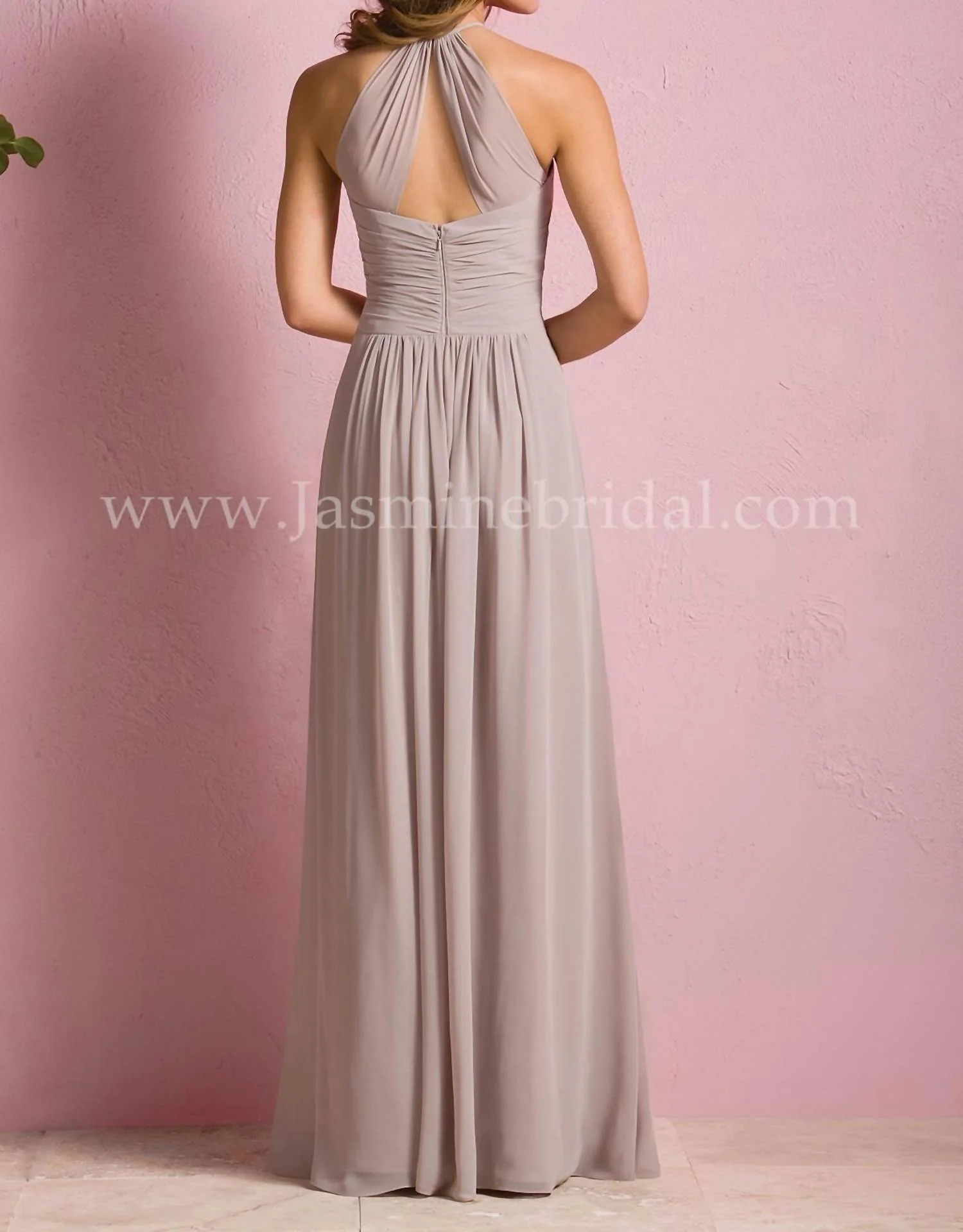 B2 Poly Chiffon Halter Gown In Taupe - Image 2