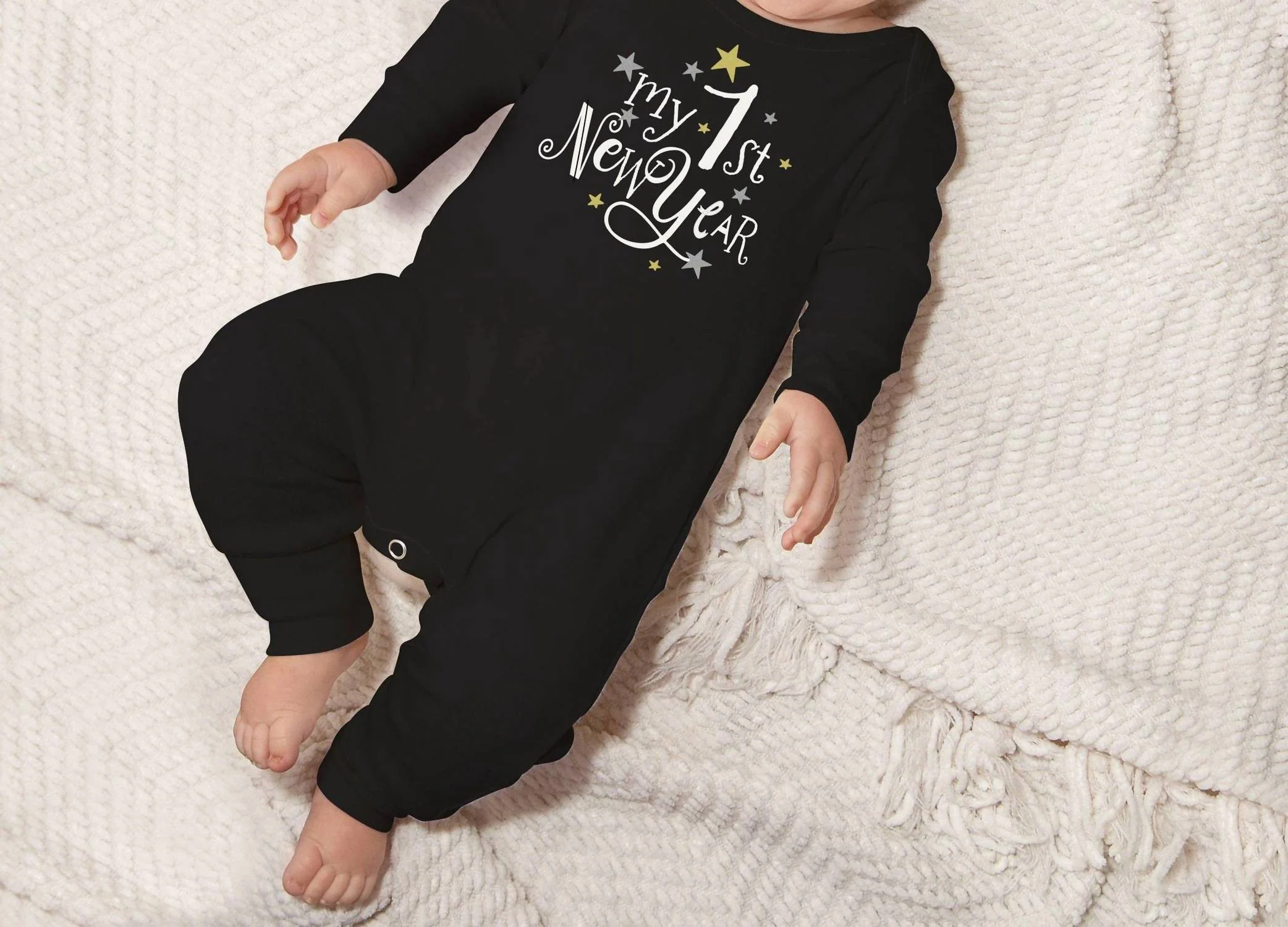 Baby Girl My First New Year Romper In Black/grey