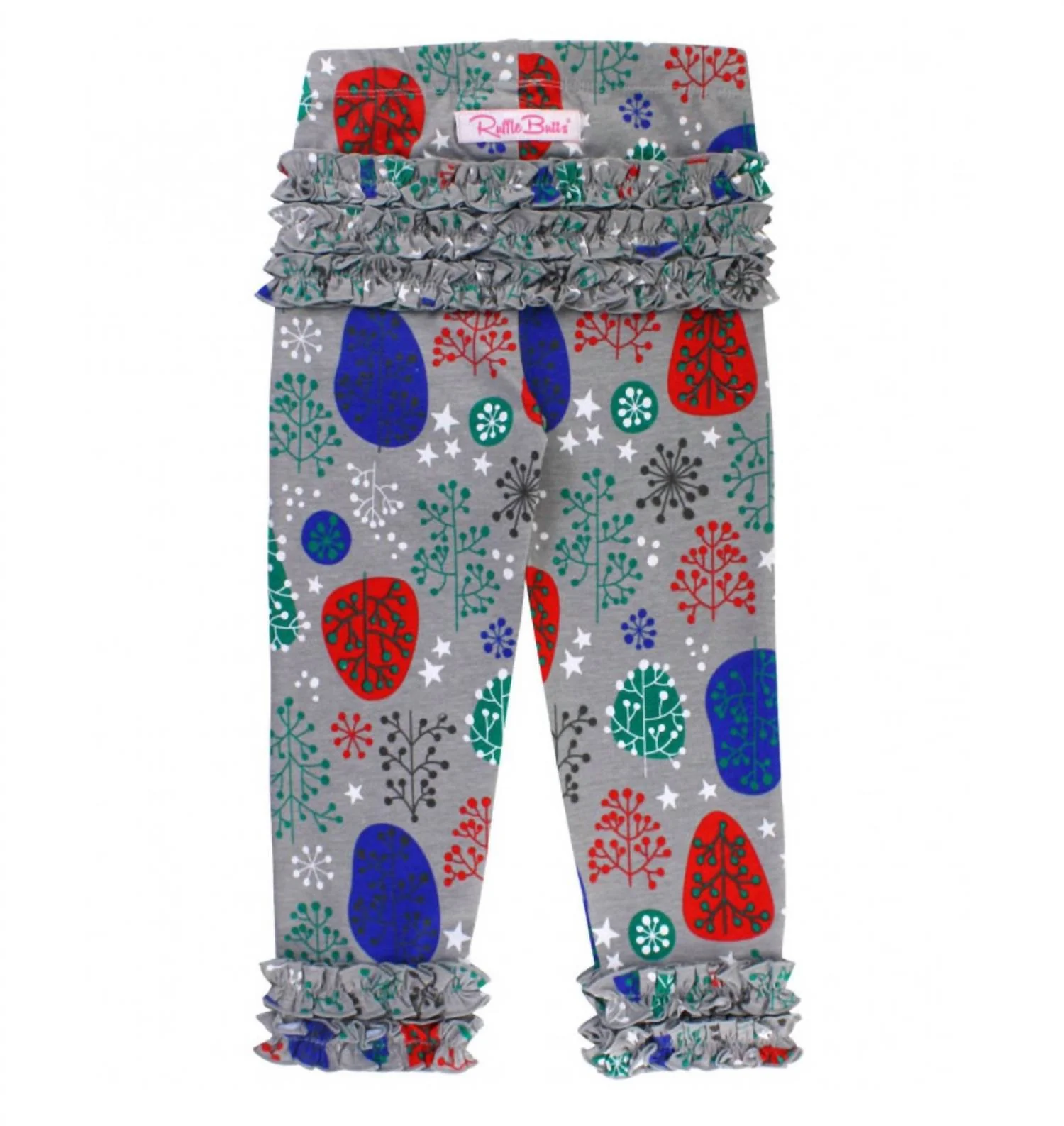 Baby Girls Winter Wonderland Everyday Ruffle Leggings In Grey/red/blue - Image 2