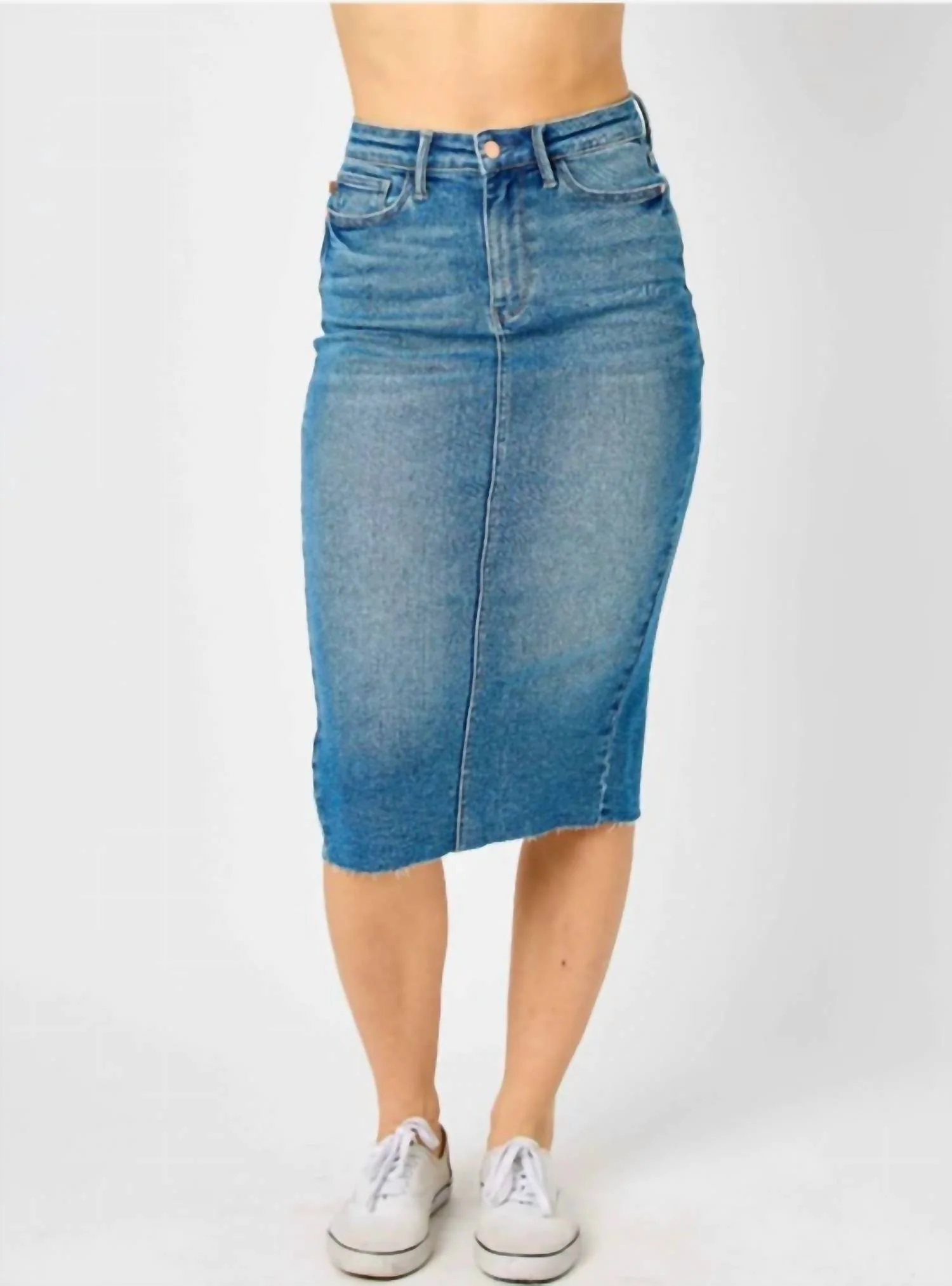 Back Slit Mid Length Skirt In Dark Blue