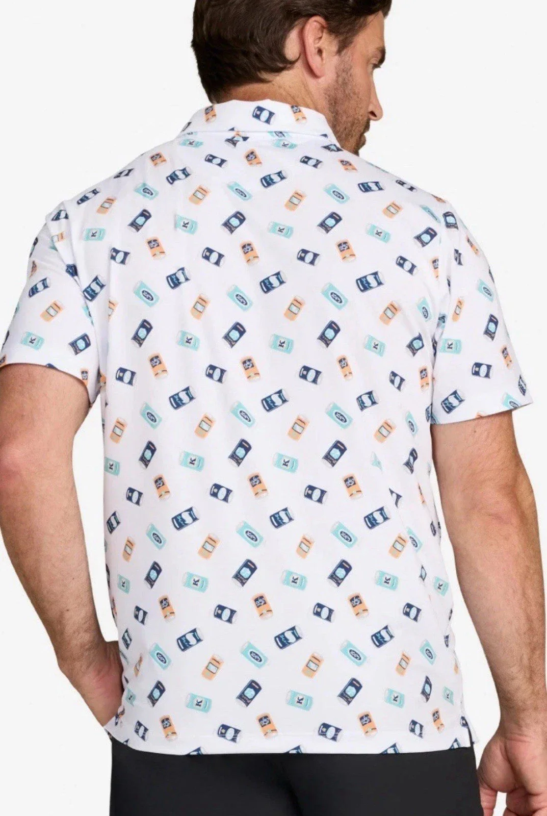 Bad Birdie Core Polo Shirt Mens White Crushable Beer Can Graphic Pullover DSGL11 - Image 2