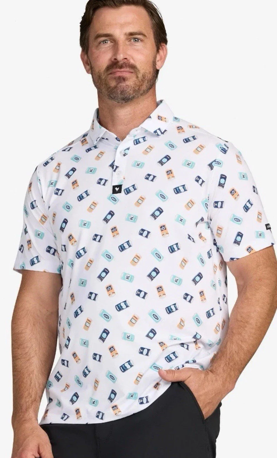 Bad Birdie Core Polo Shirt Mens White Crushable Beer Can Graphic Pullover DSGL11 - Image 4