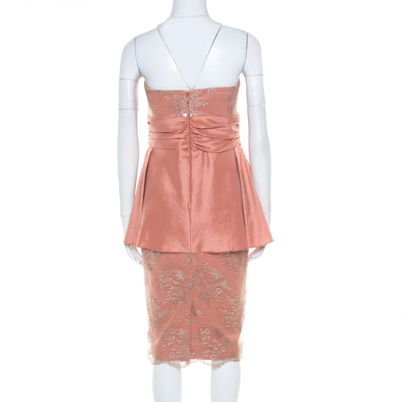 Badgley Mischka Collection Copper Metallic Lace Overlay Strapless Kimono Dress - Image 3