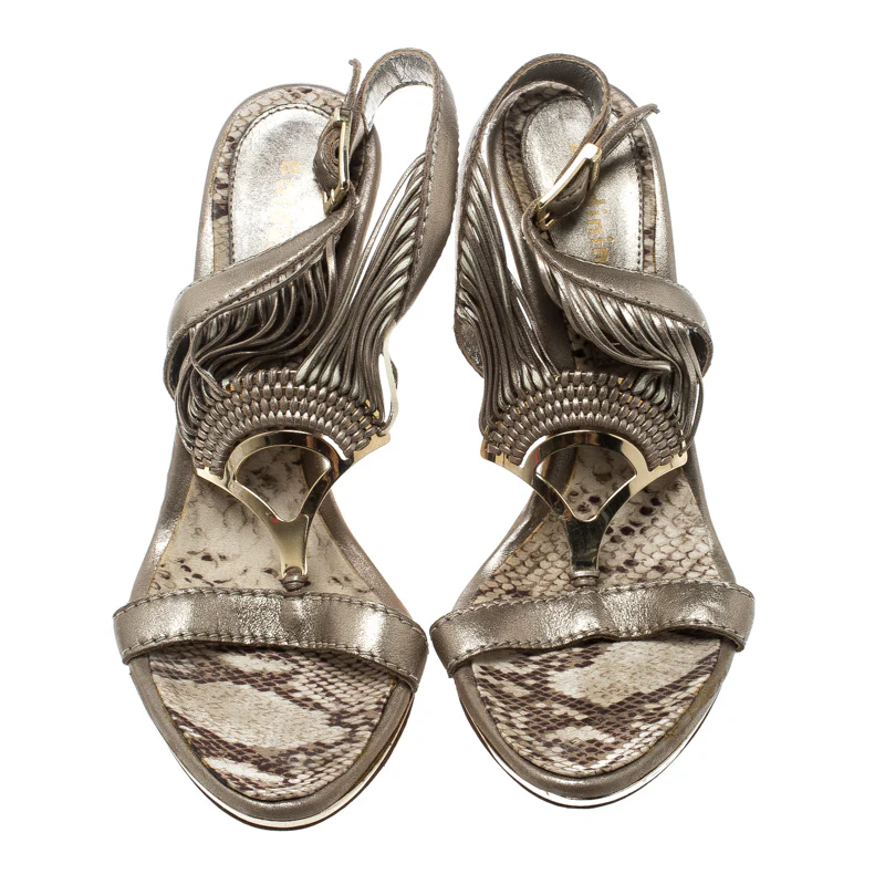 Baldinini Metallic Grey Strappy Leather Sandals - Image 3