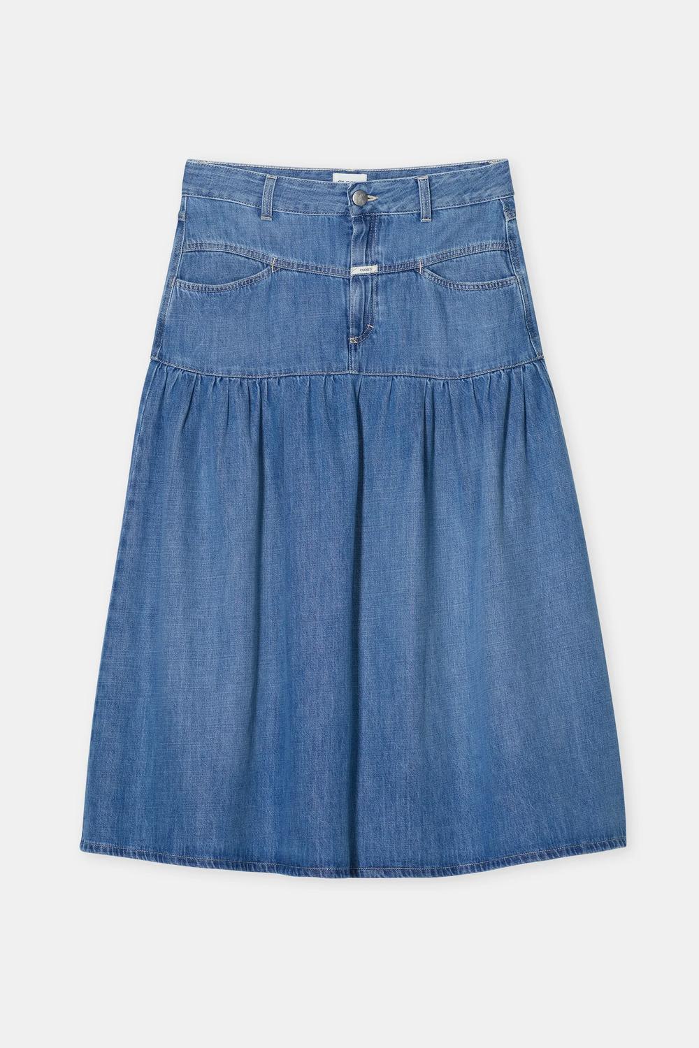 Balloon Denim Skirt In Mid Blue - Image 5