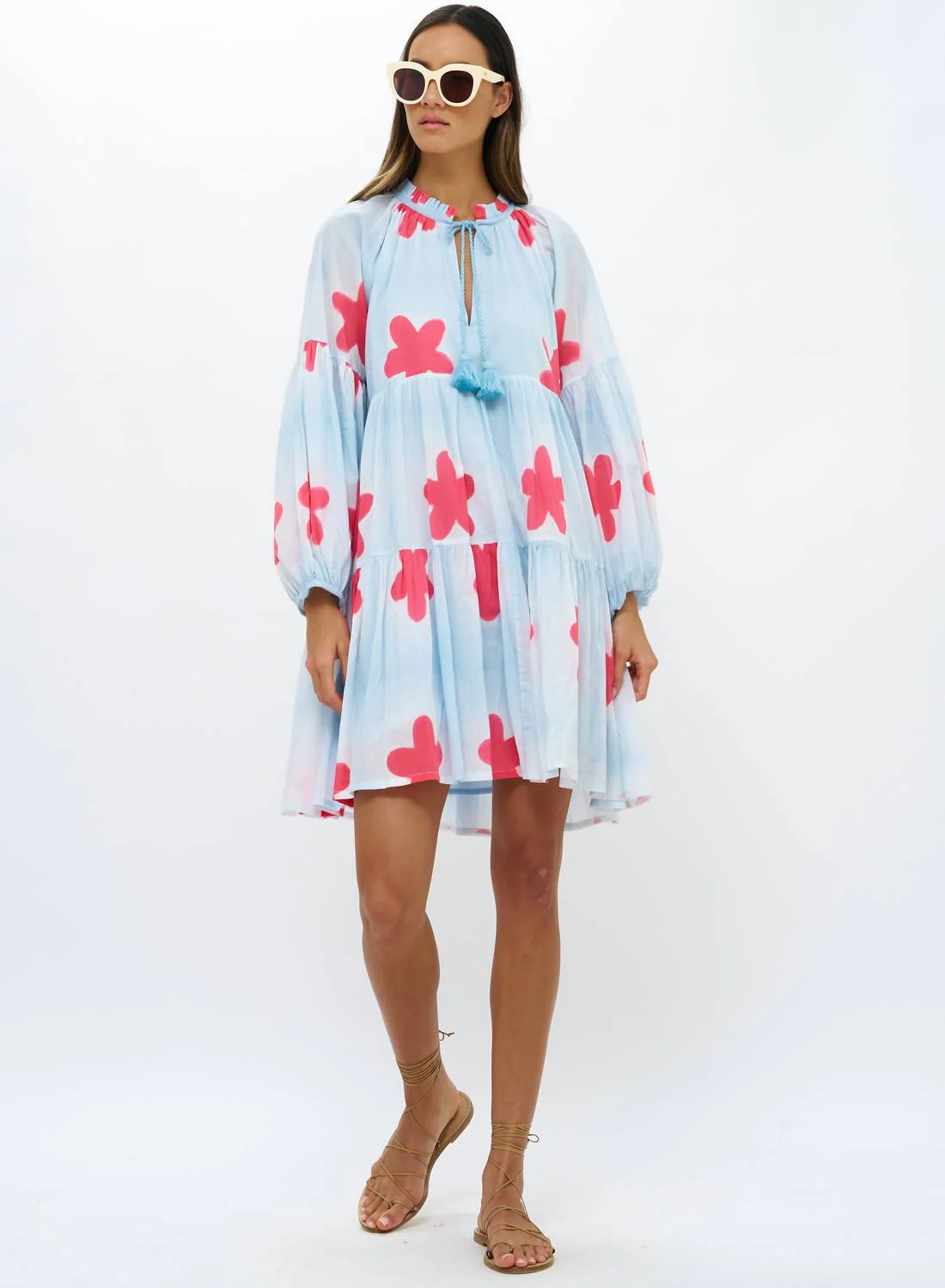 Balloon Sleeve Short Dress In Mela Blue