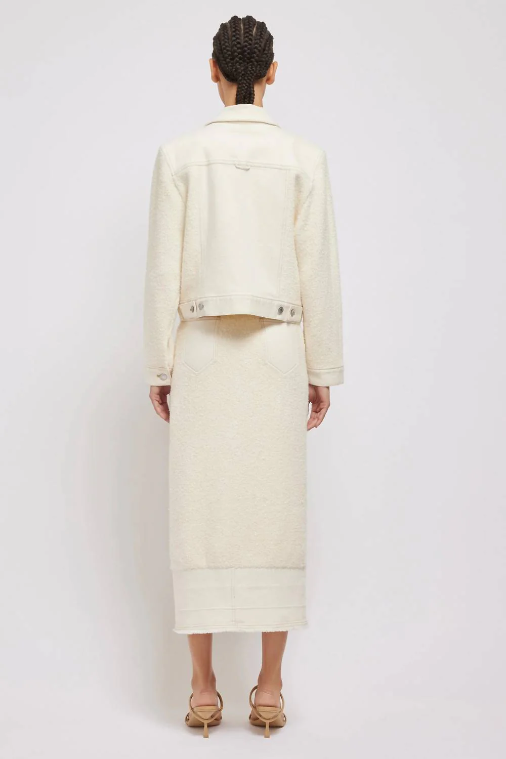 Baylin Denim-Paneled Bouclé-Knit Jacket In Ivory - Image 3