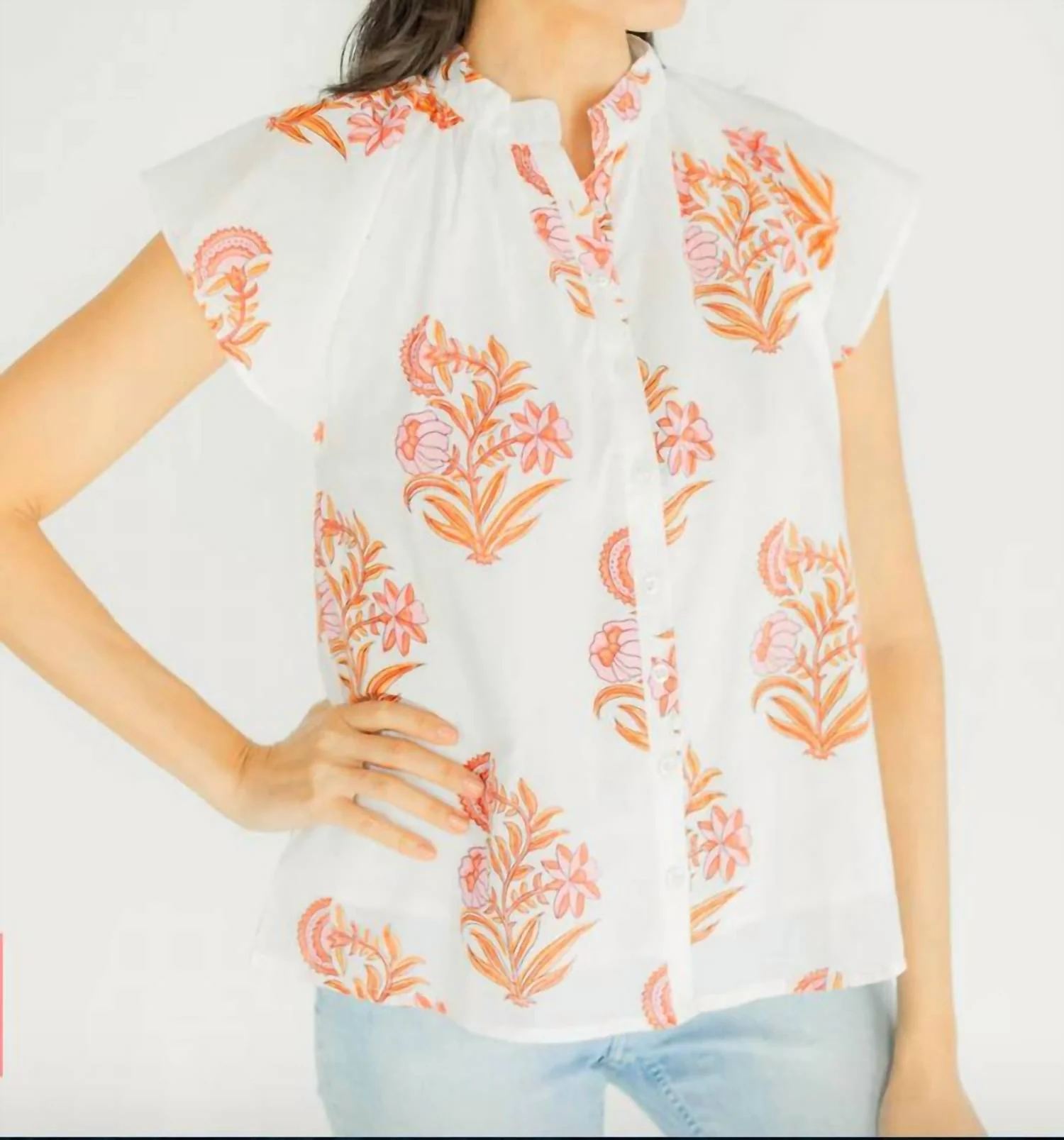 Bays Button Front Blouse In Emberglow