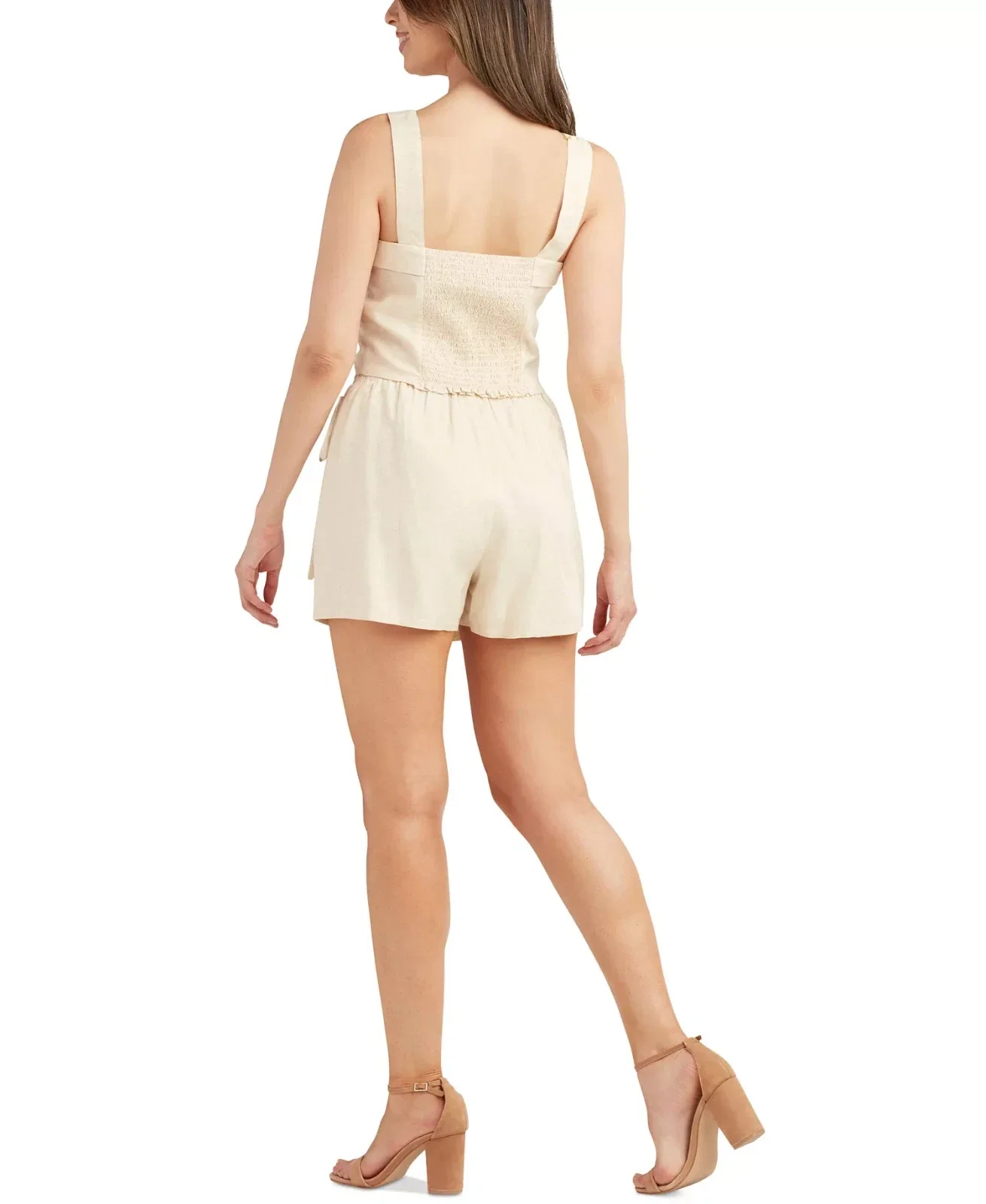 BCX Tank Top Women's Ivory Smocked Back Square Neck Sleeveless Preppy PAL156 - Image 2
