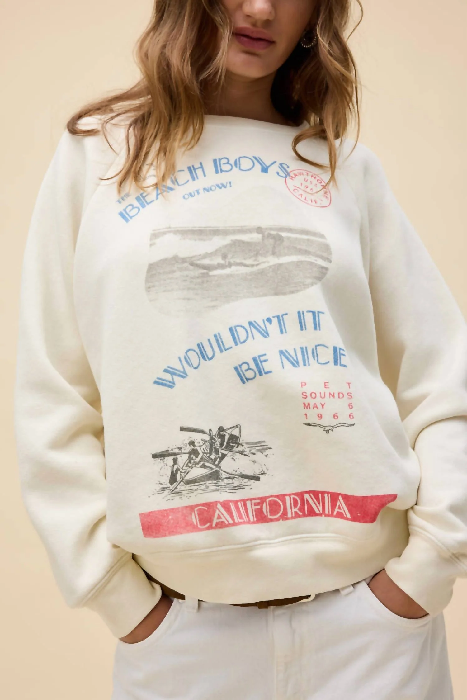 Beach Boys Wouldn't It Be Nice Vintage Raglan Sweatshirt In Stone - Image 4
