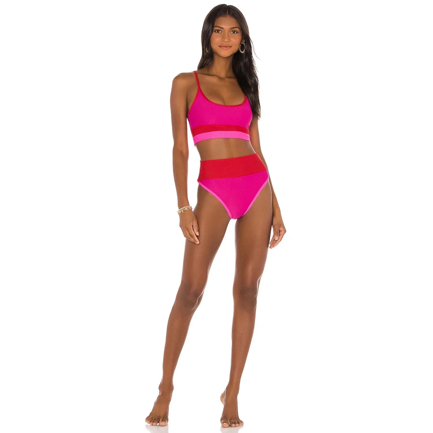 Beach Riot Emmy Bikini Bottom Women's Pink Stretch High-Waisted JZZ974