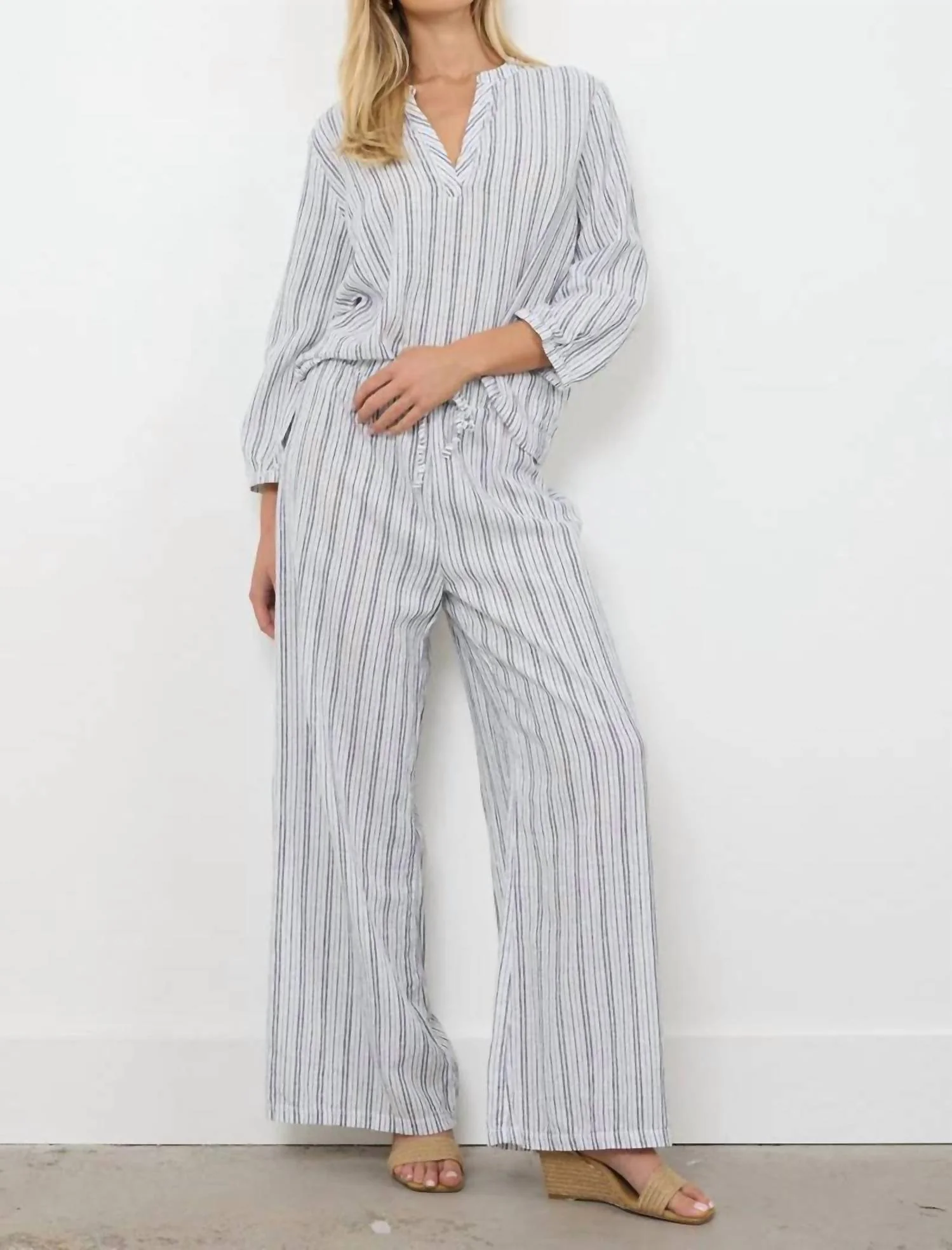 Beachfront Linen Pants In Natural Stripe - Image 3