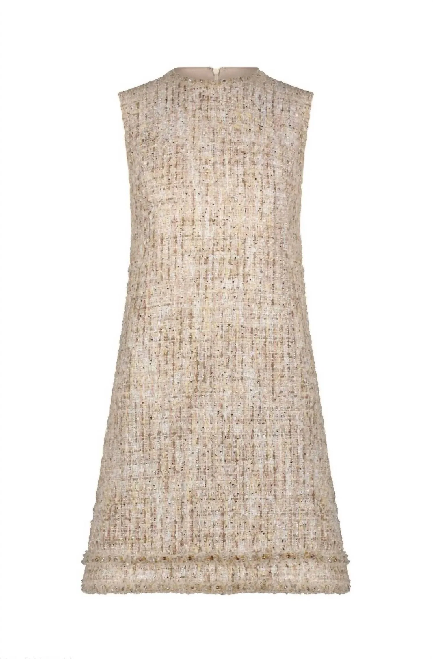 Beaded Trim A-Line Mini Shift Tweed Dress In Blush - Image 4