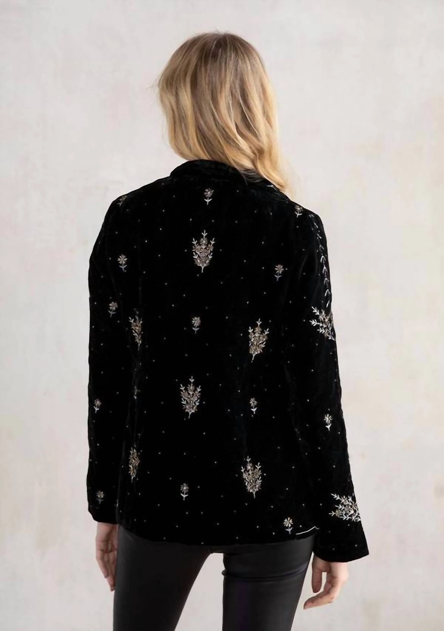 Beaded Velvet Blazer In Black - Image 2