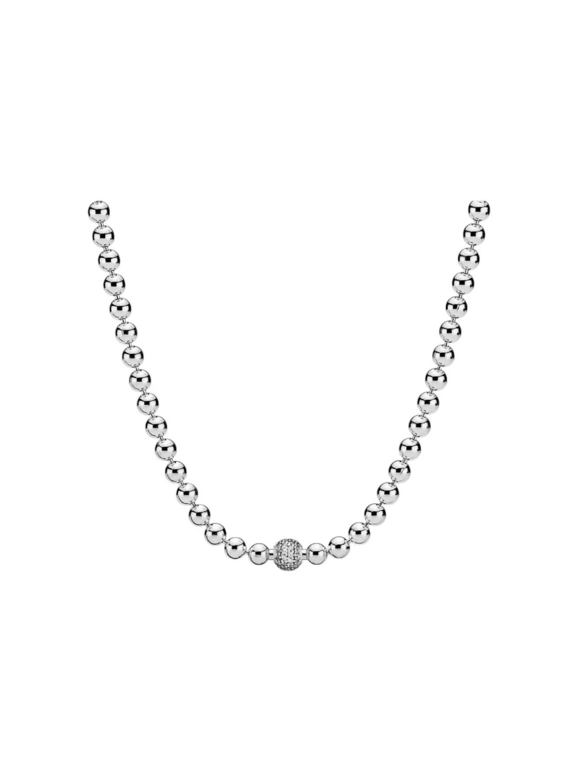 Beads & Pave Necklace In Silver