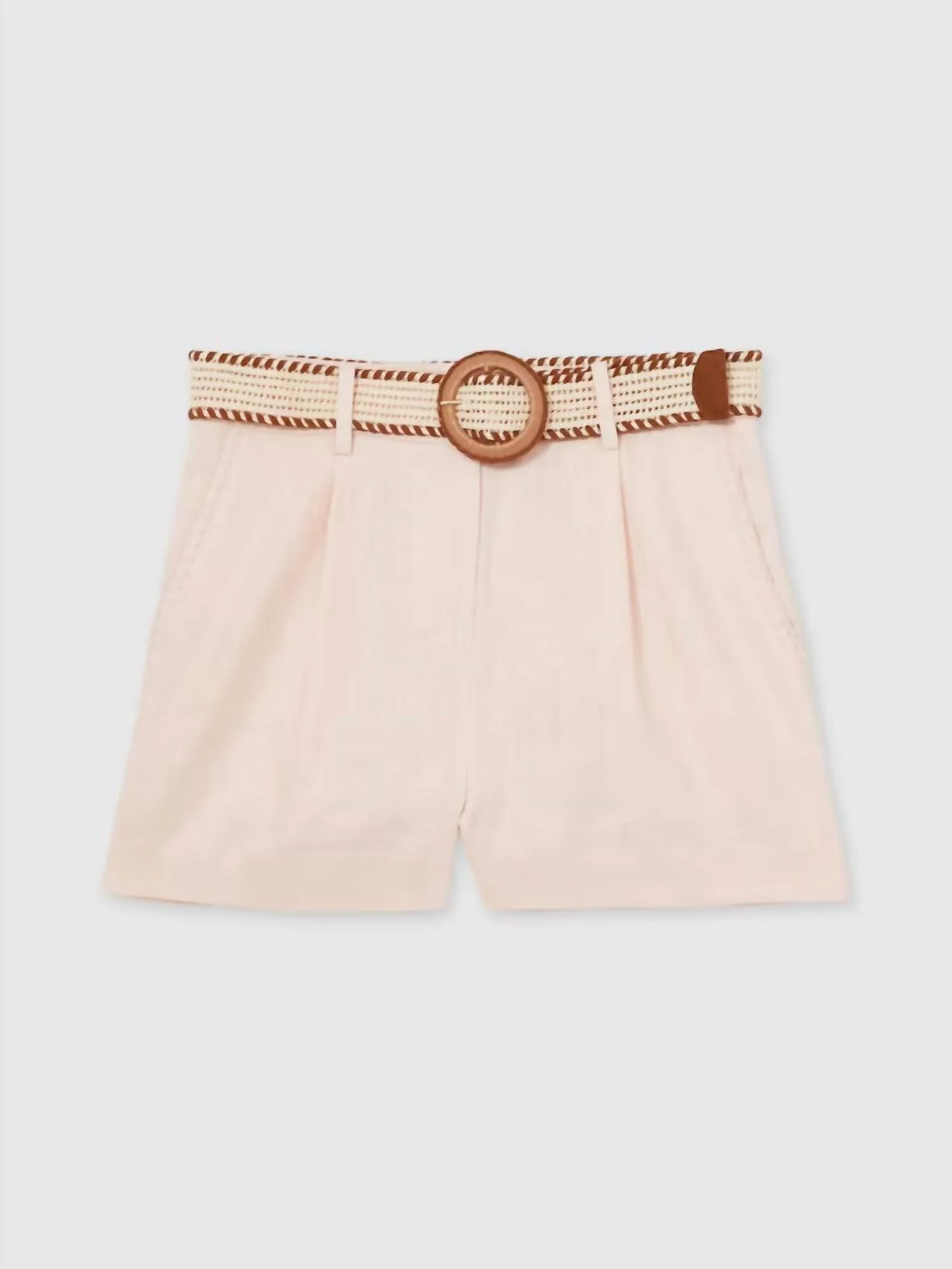 Beau Belted Linen Shorts In Pink - Image 2