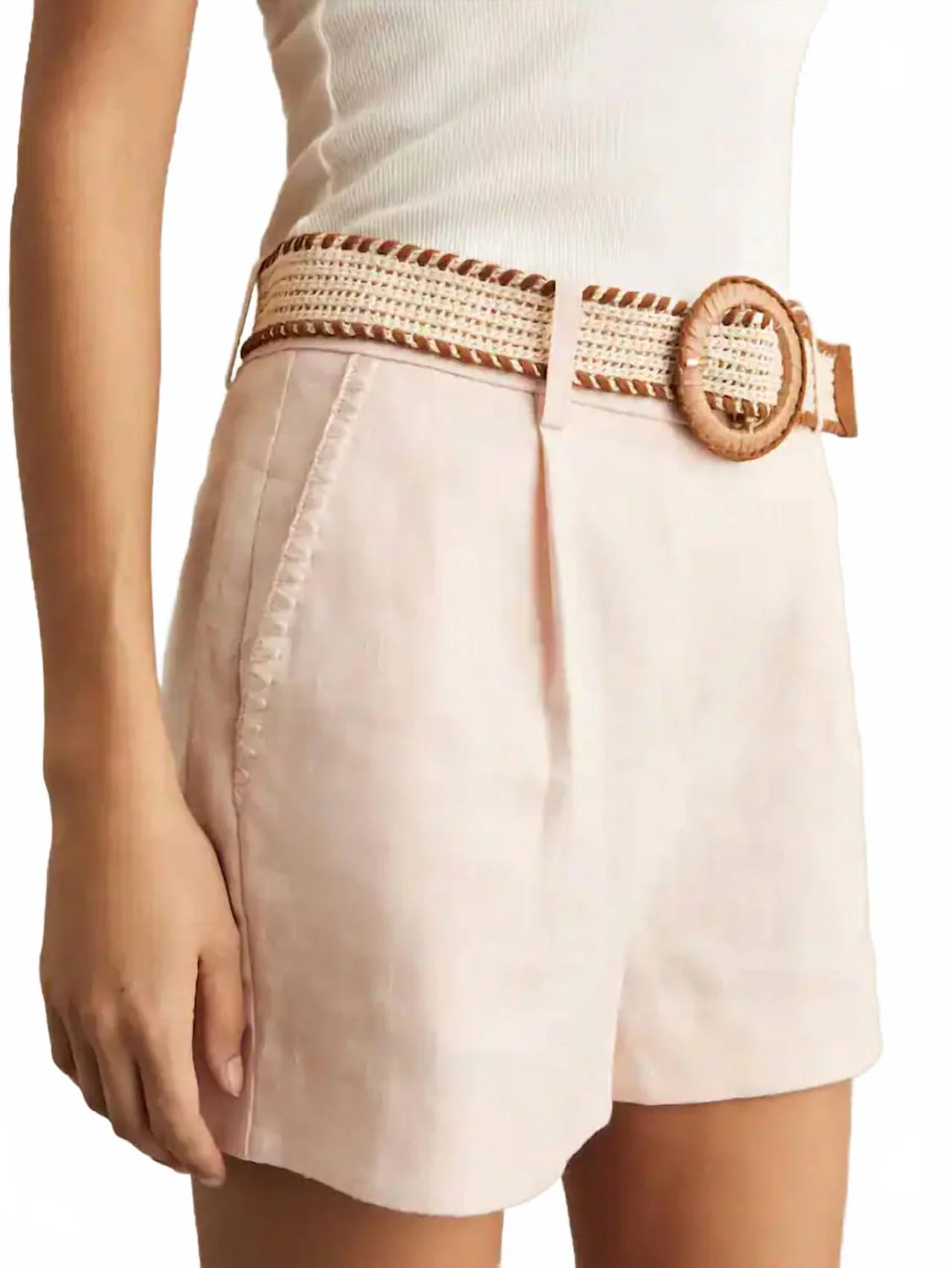 Beau Belted Linen Shorts In Pink - Image 3
