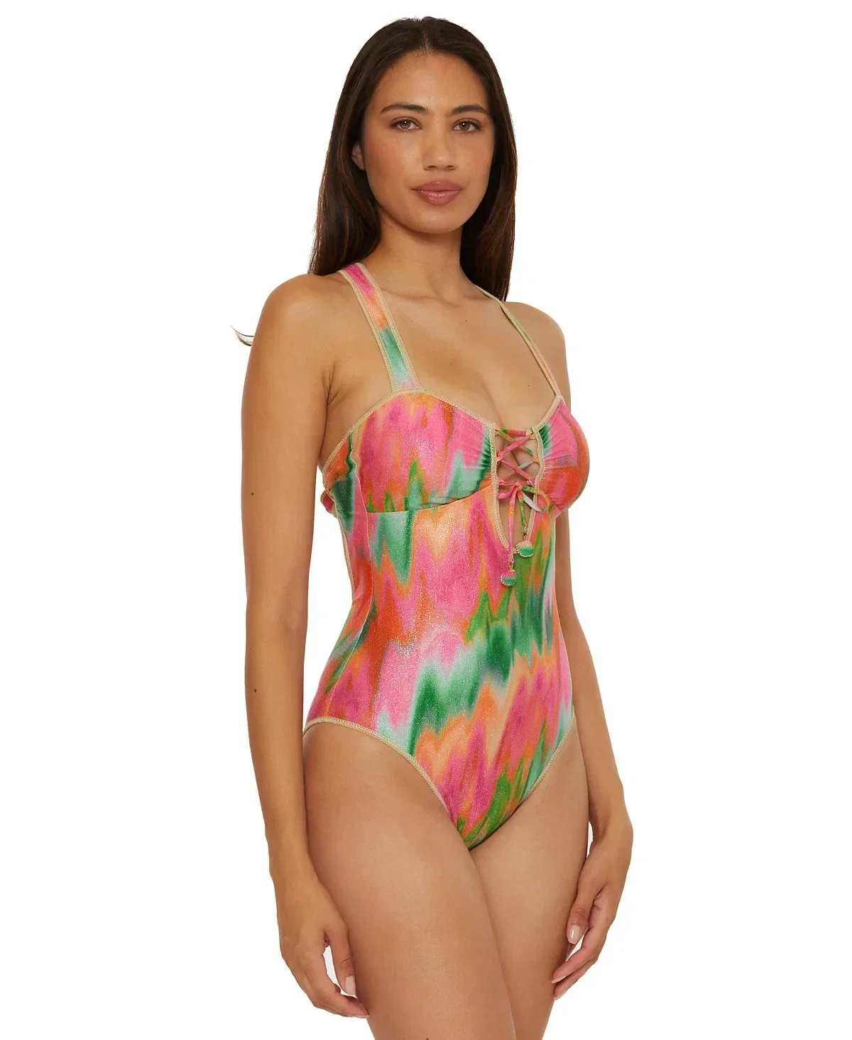 BECCA Mirage Kylam Swimsuit Womens Multicolor Tie-Dye Bandeau One Piece JZZ747 - Image 2