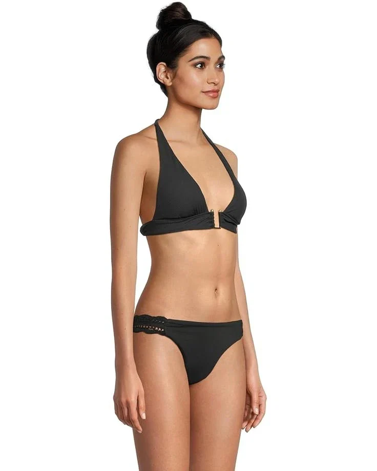 BECCA Modern Edge Rib Mira Buckle Halter Top Women Black Swimwear GBO2330 - Image 2