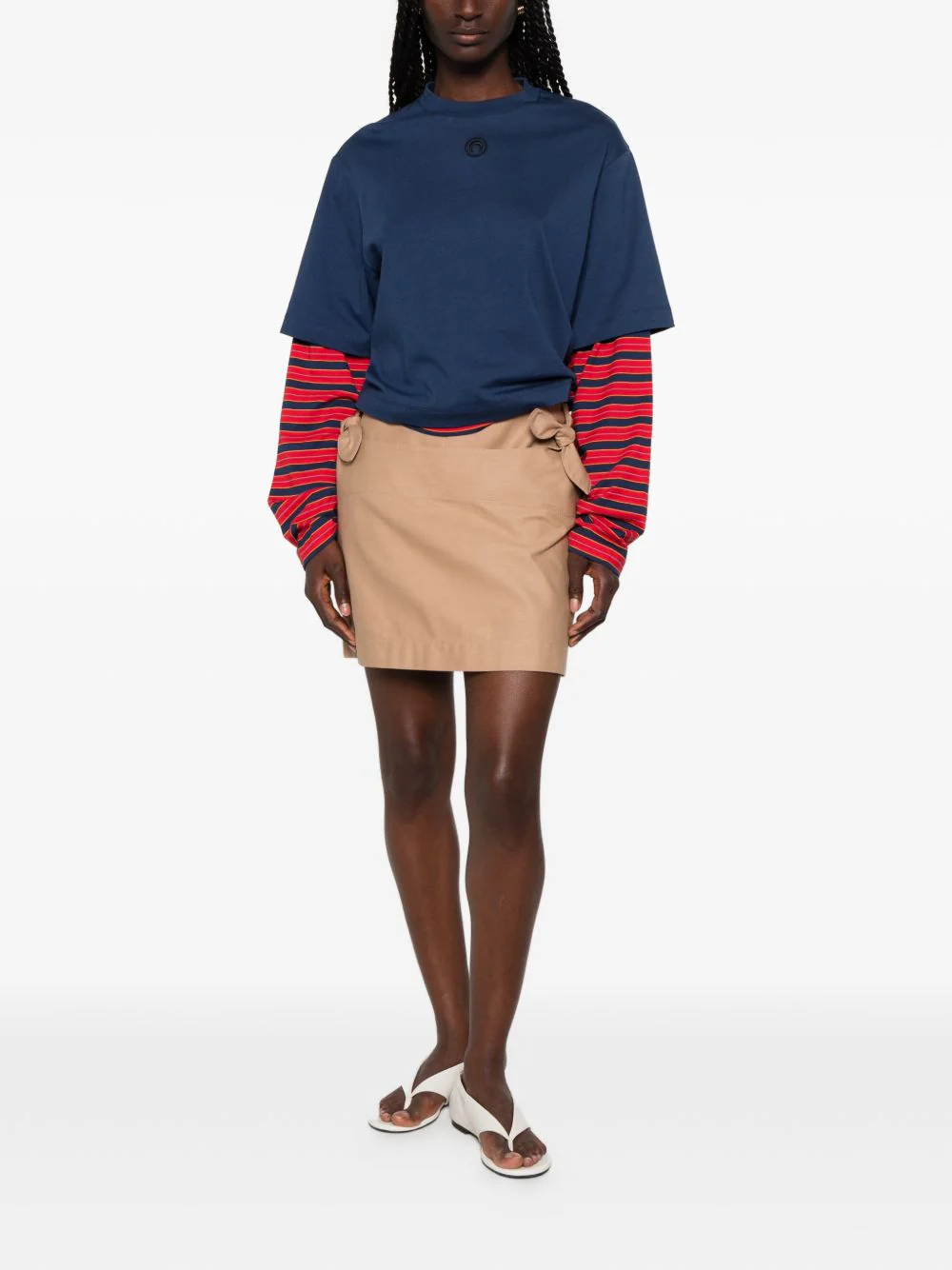 Beige Cotton Twill Bow Detail Skirt - Image 2