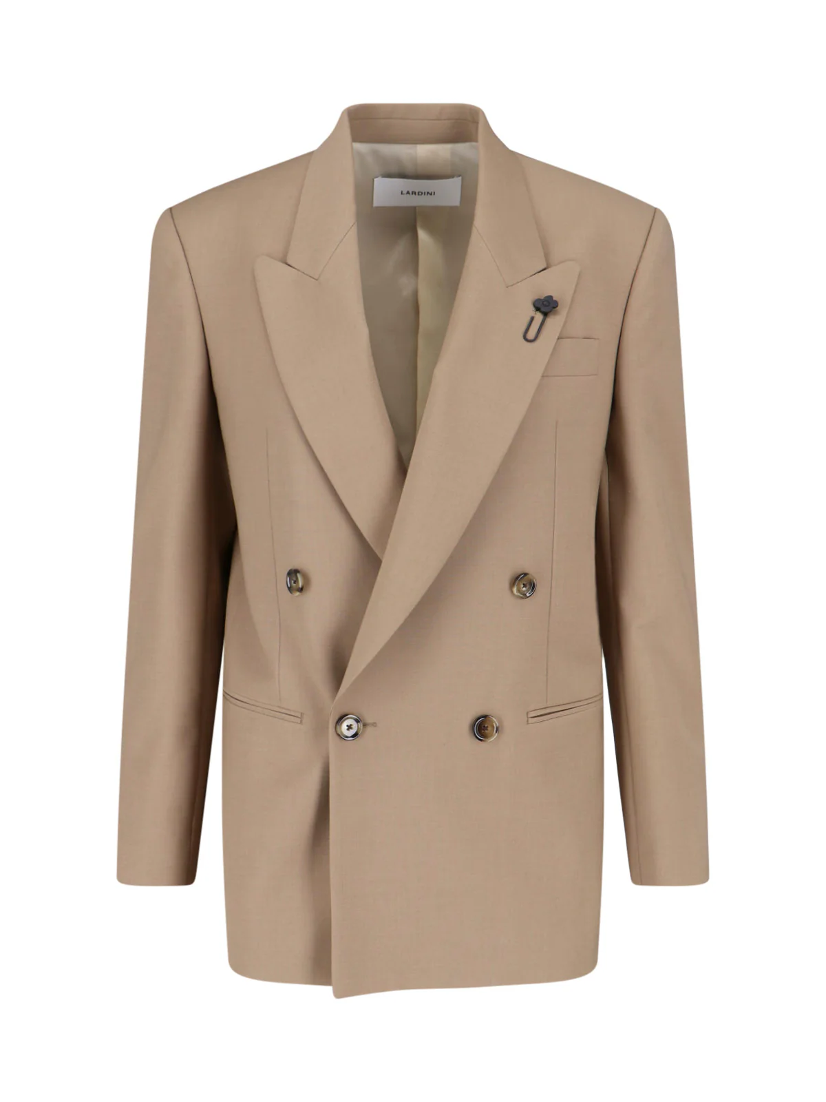 Beige Double-Breasted Wool Blend Blazer