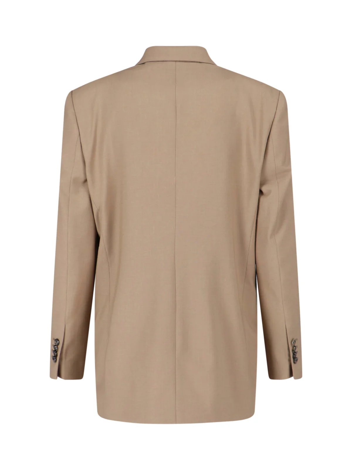 Beige Double-Breasted Wool Blend Blazer - Image 2