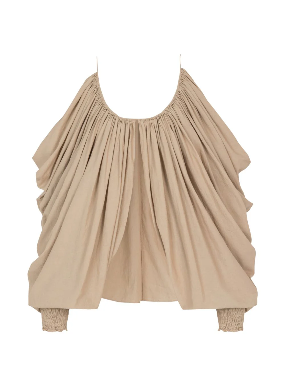 Beige Gathered Cut Out Cotton Top