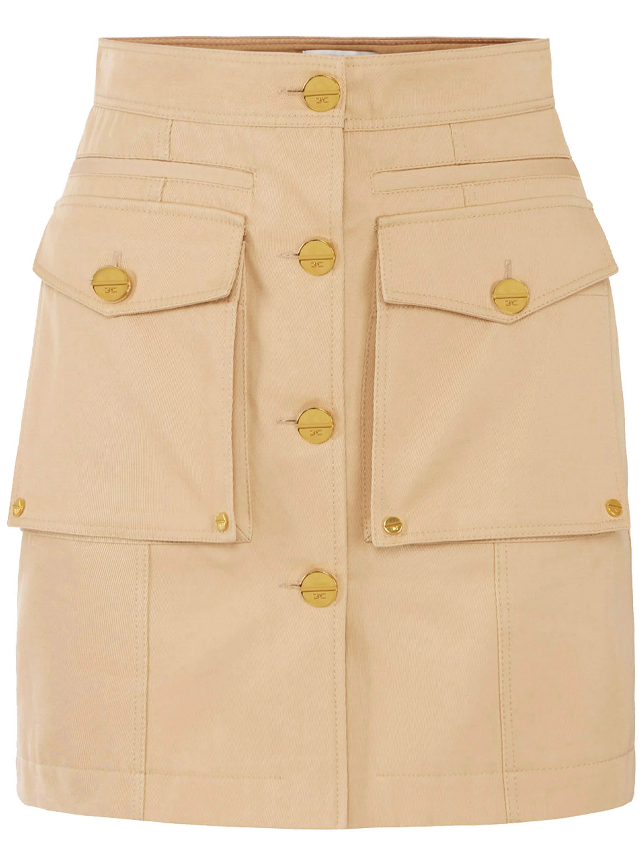 Beige Mini Skirt Gold Button Pockets