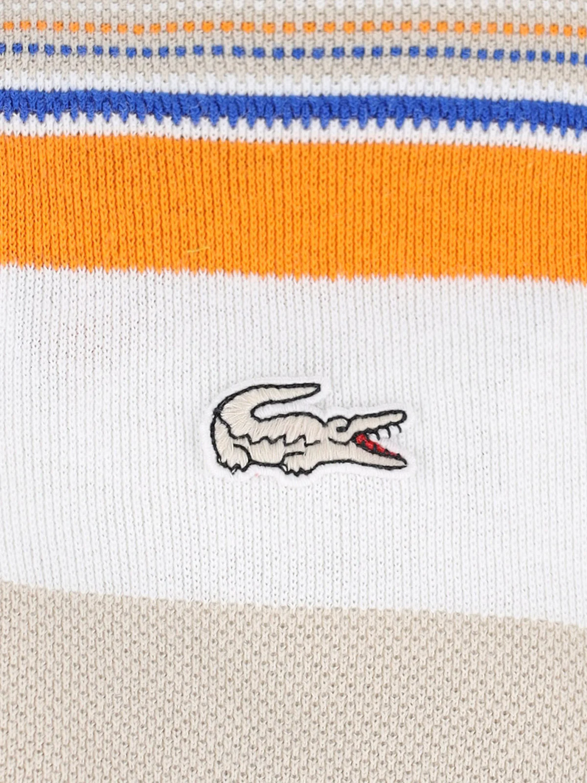 Beige Piqué Cotton Multicolor Stripe Polo - Image 3
