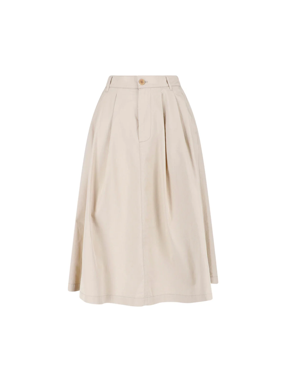 Beige Pleated Midi Cotton Skirt Skirt
