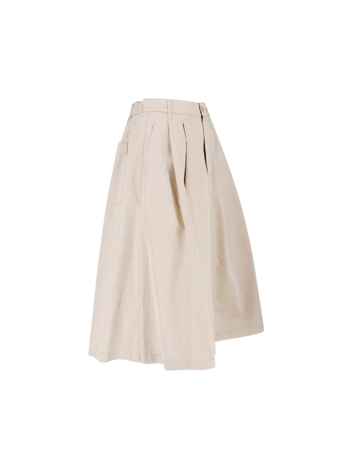Beige Pleated Midi Cotton Skirt Skirt - Image 3