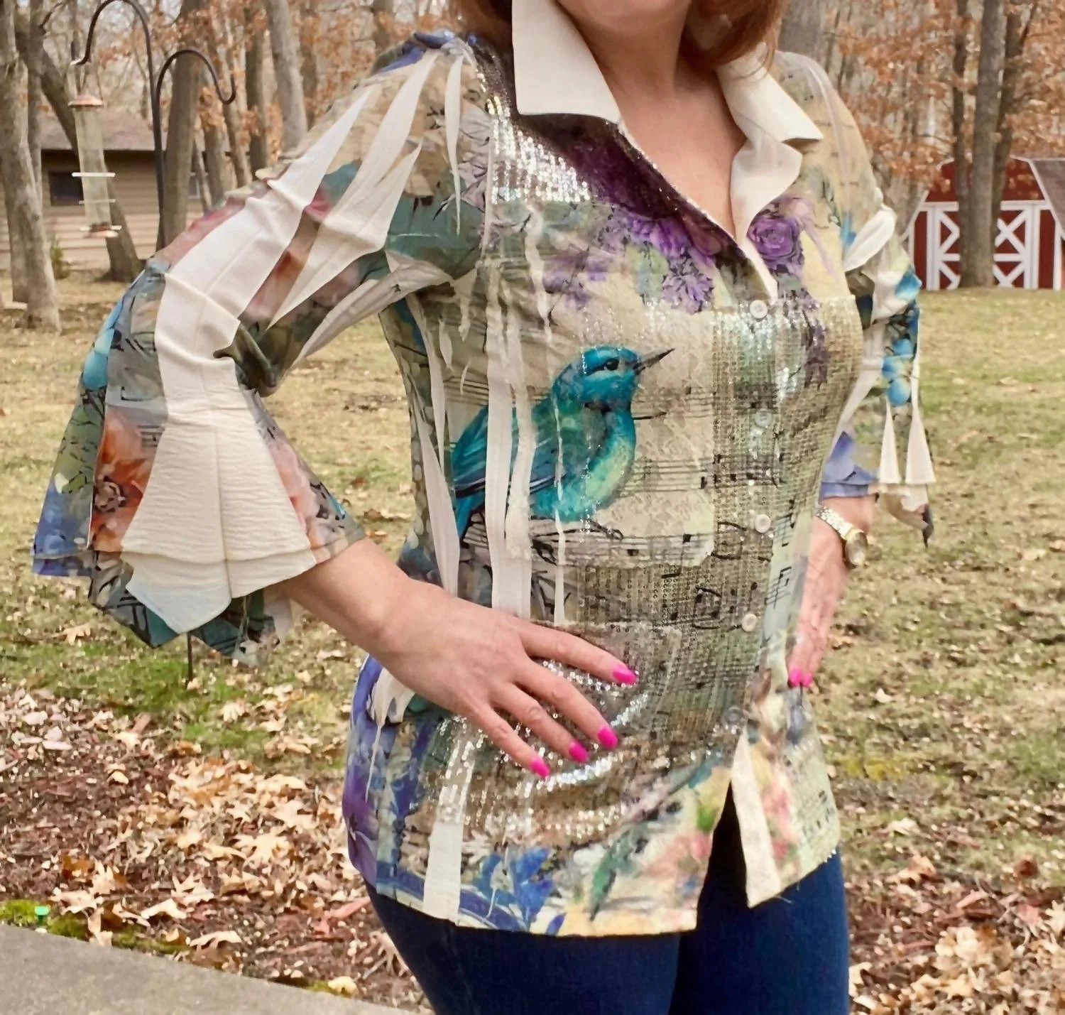 Bell Sleeve Top In Beaux Art - Image 2