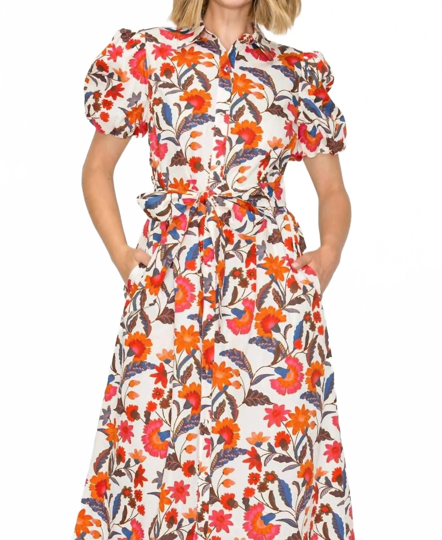 Belted Midi Shirt Dress In Jacobean Print - Image 5