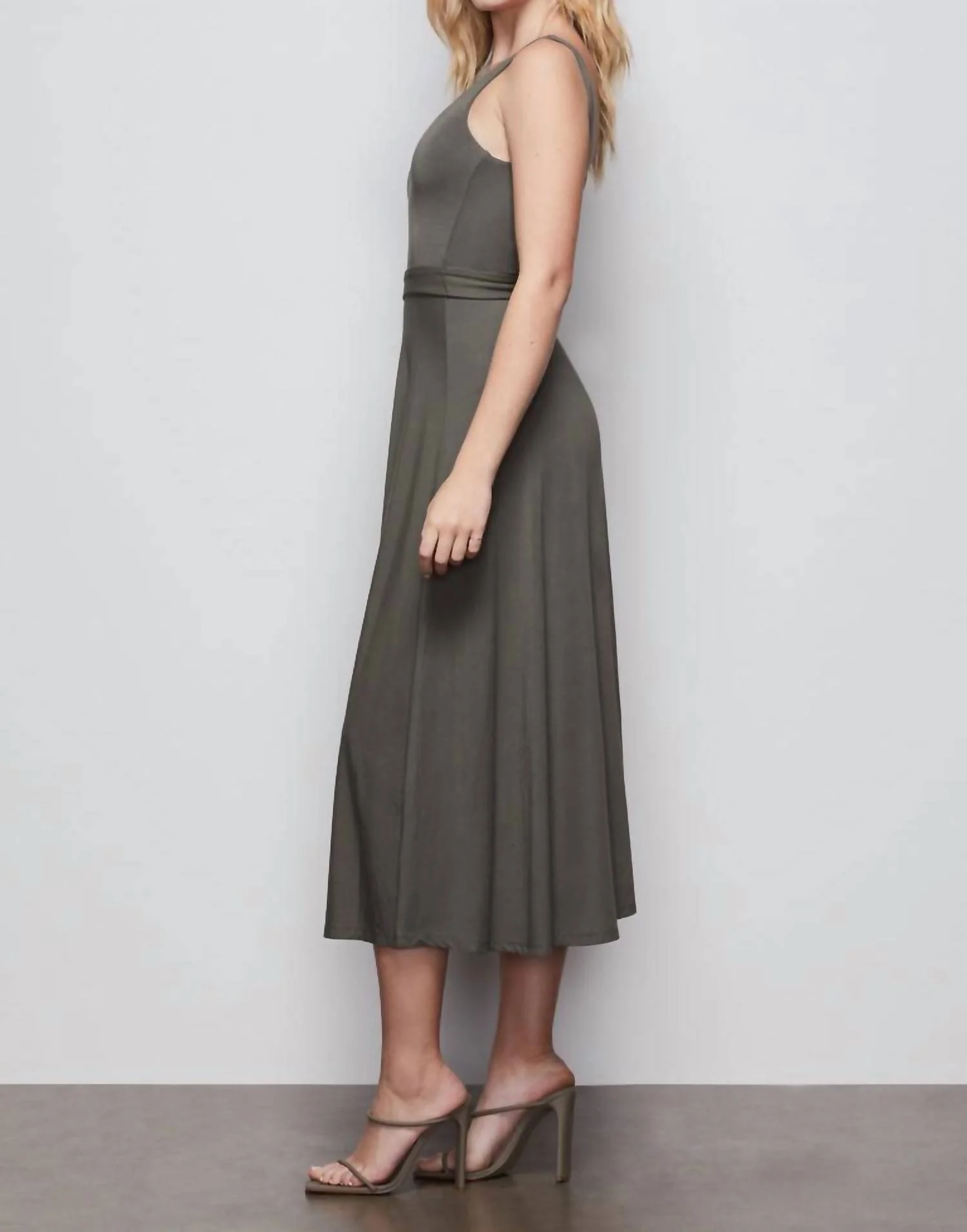 Belted Swing Tank Dress In Sage - Image 5