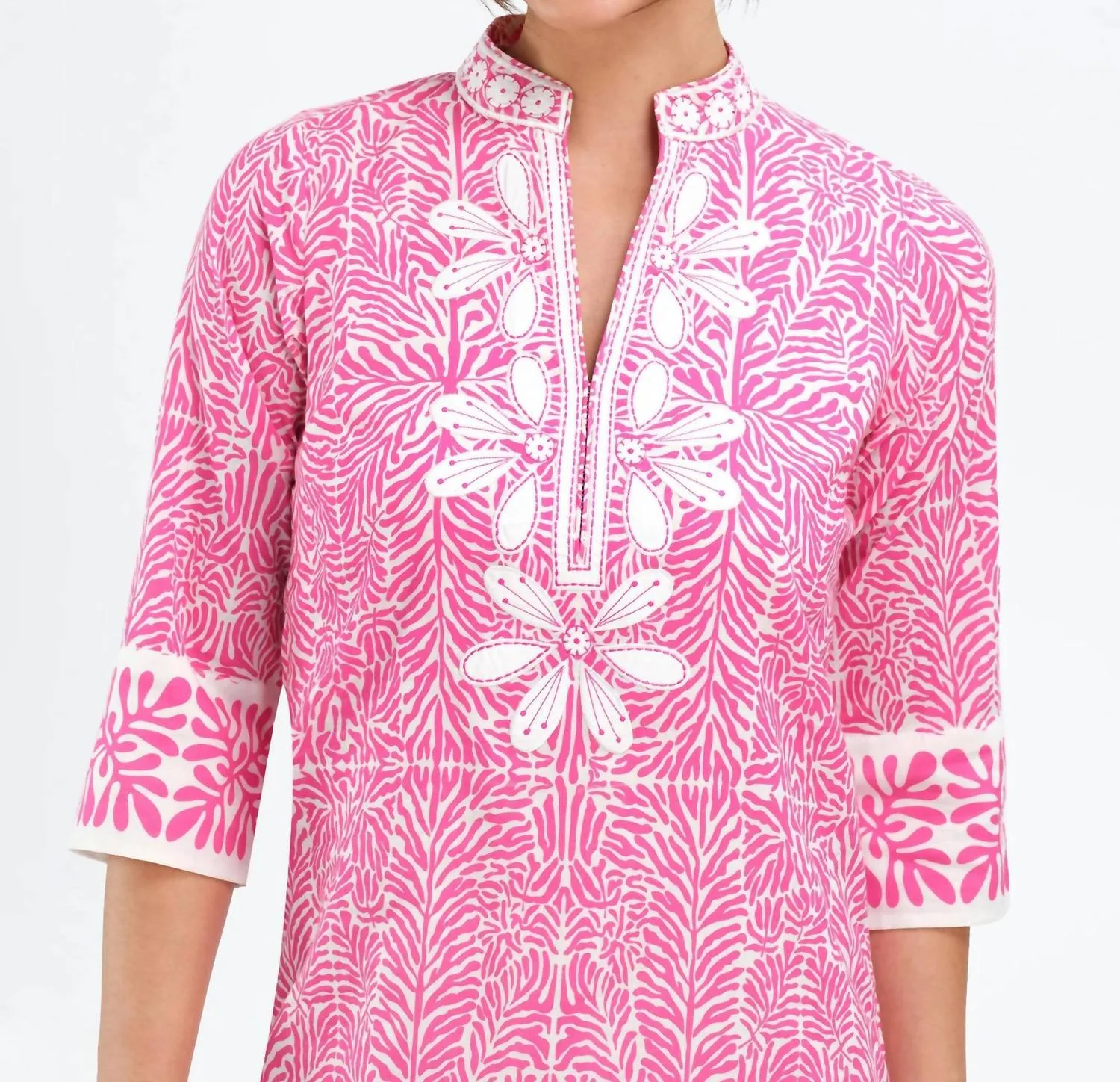 Bennett Tunic Mini Dress In Coral Pink - Image 2