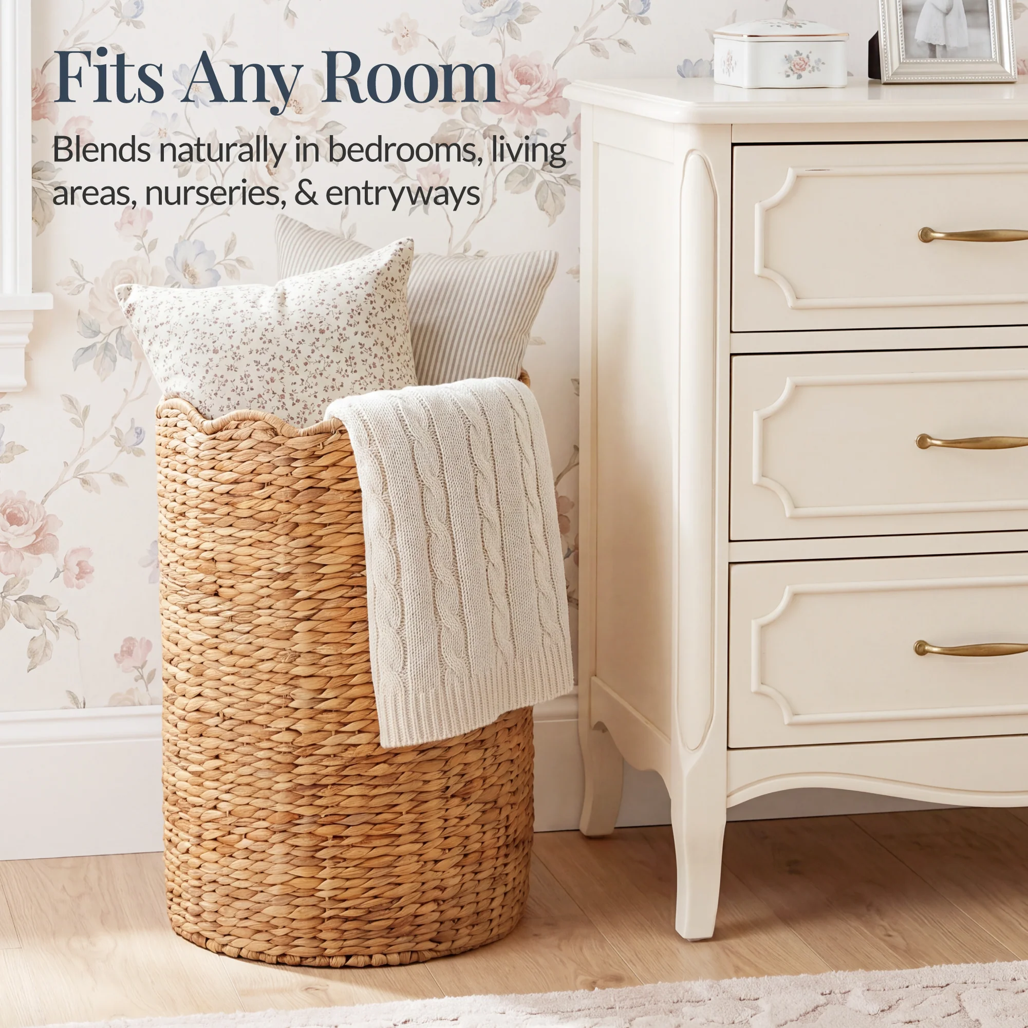Best Choice Products Scalloped Large Round Laundry Hamper, Handwoven Laundry Basket & Organizer - Image 6