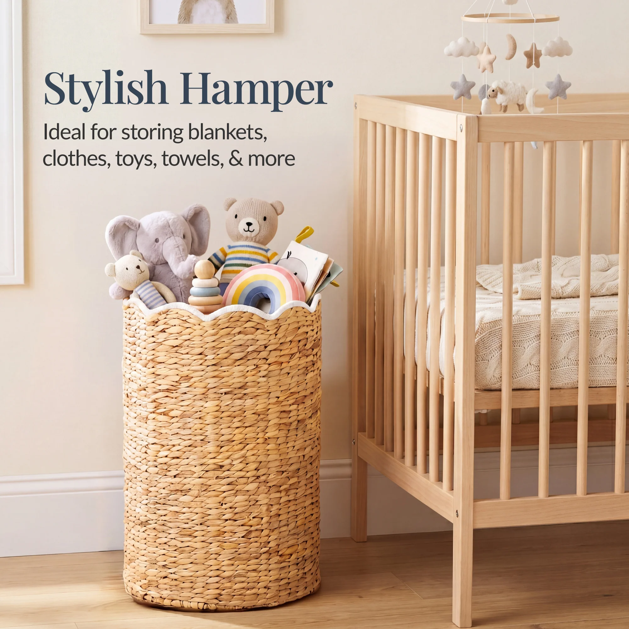 Best Choice Products Scalloped Large Round Laundry Hamper, Handwoven Laundry Basket & Organizer - Image 5