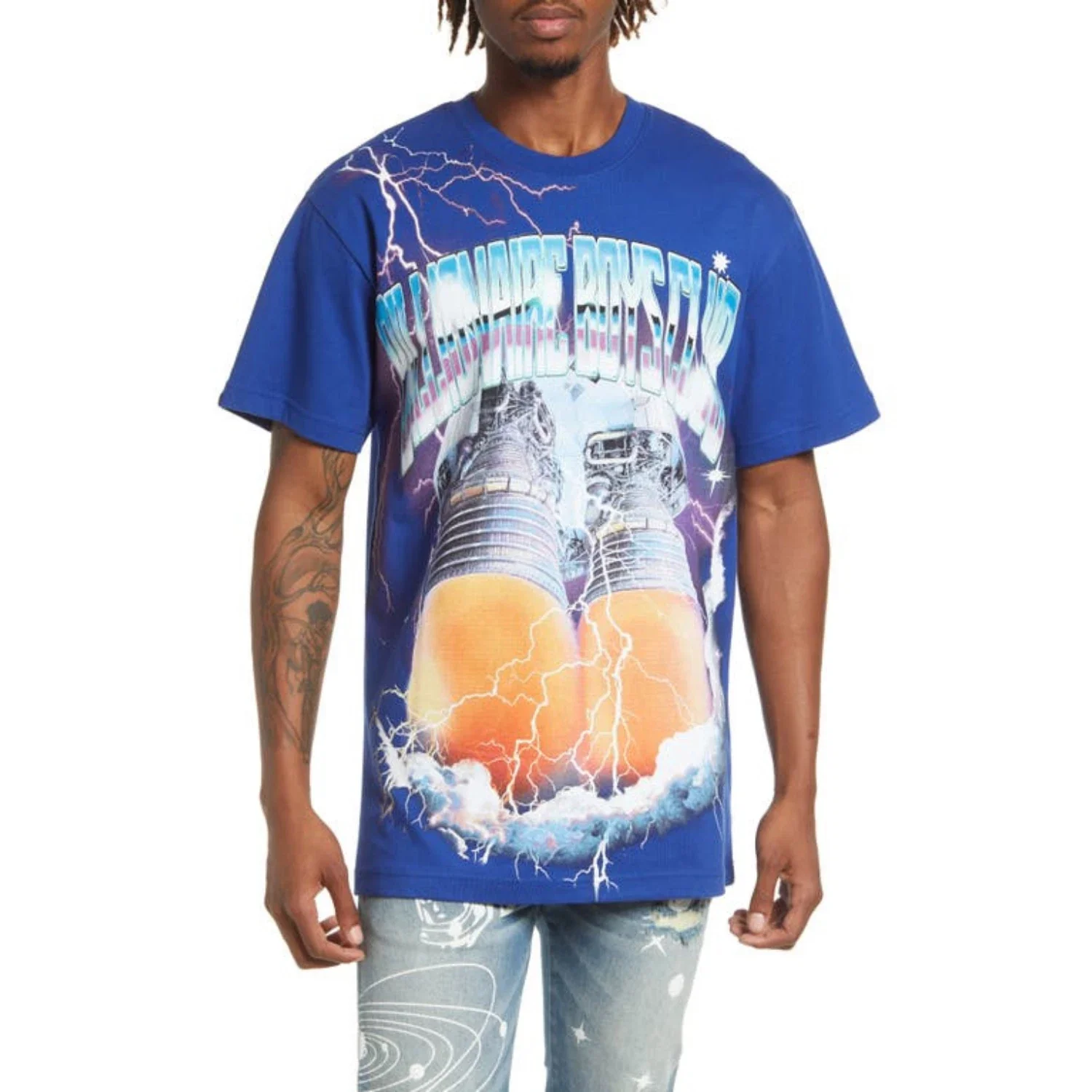 Billionaire Boys Club Thrusters T-Shirt Men Blue Graphic Print Oversized FROG441 - Image 4