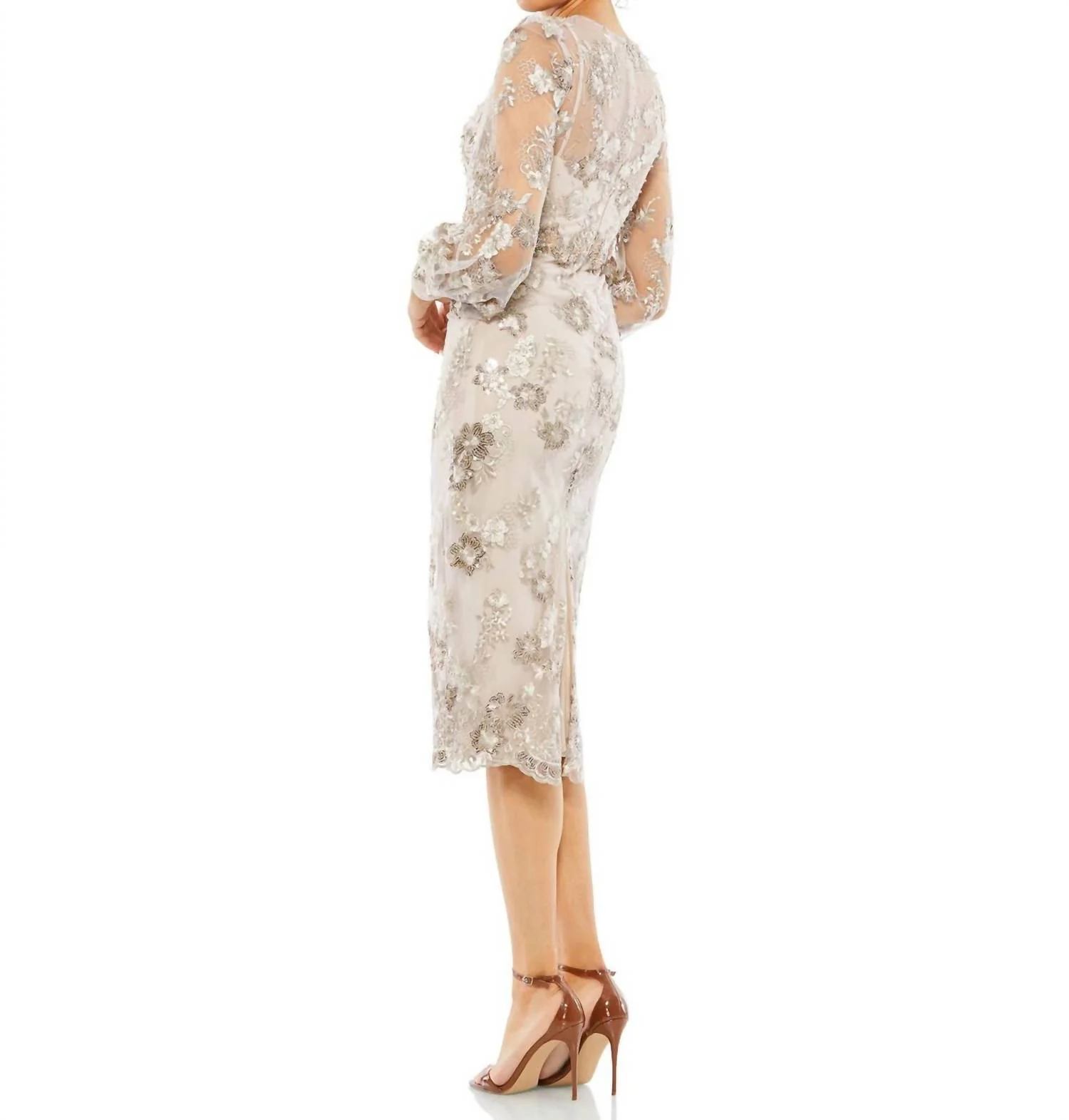 Bishop Sleeve Embroidered Dress In Mocha - Image 2