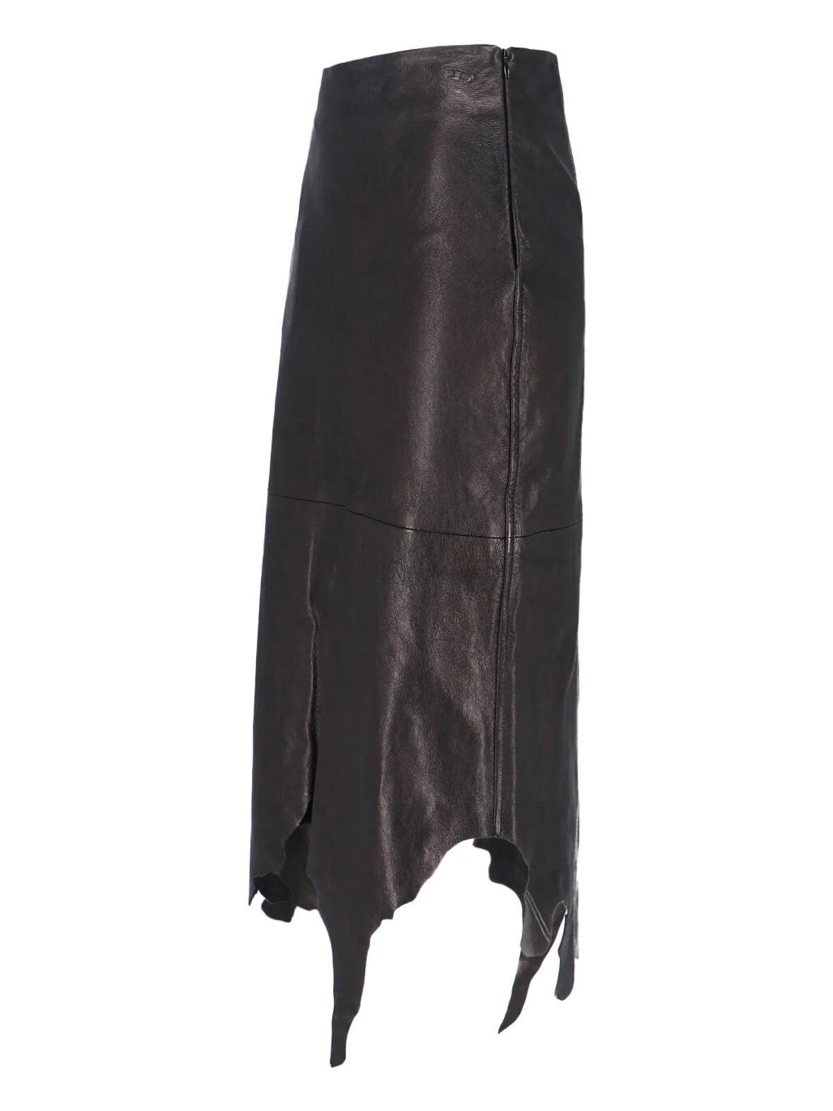 Black Asymmetrical Distressed Leather Skirt - Image 3