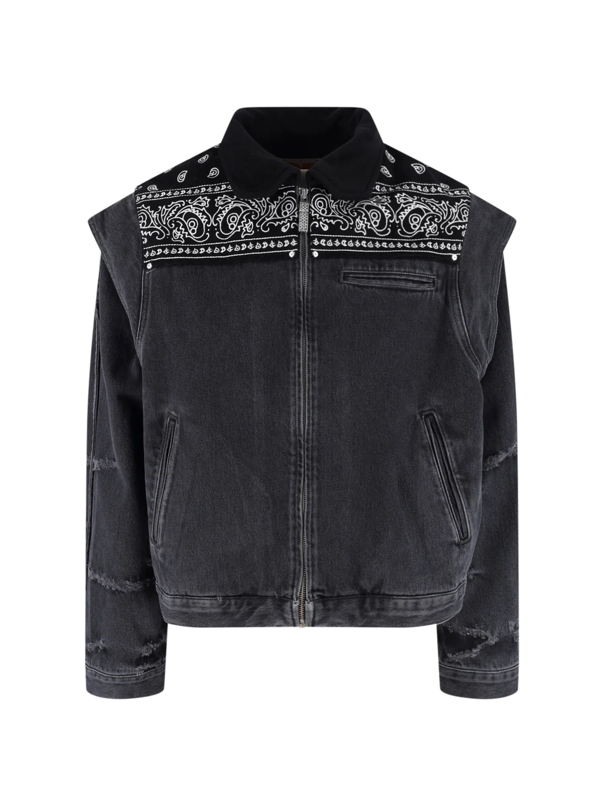 Black Bandana Print Boxy Denim Jacket
