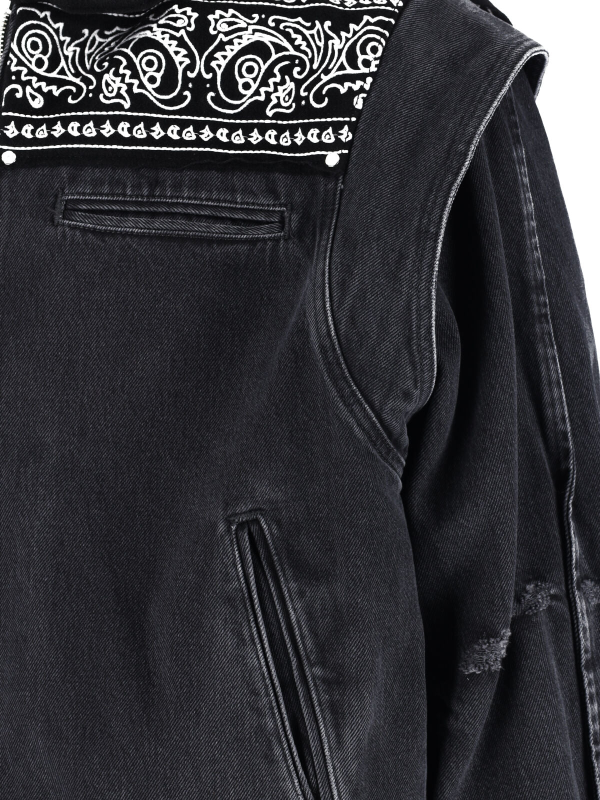 Black Bandana Print Boxy Denim Jacket - Image 5