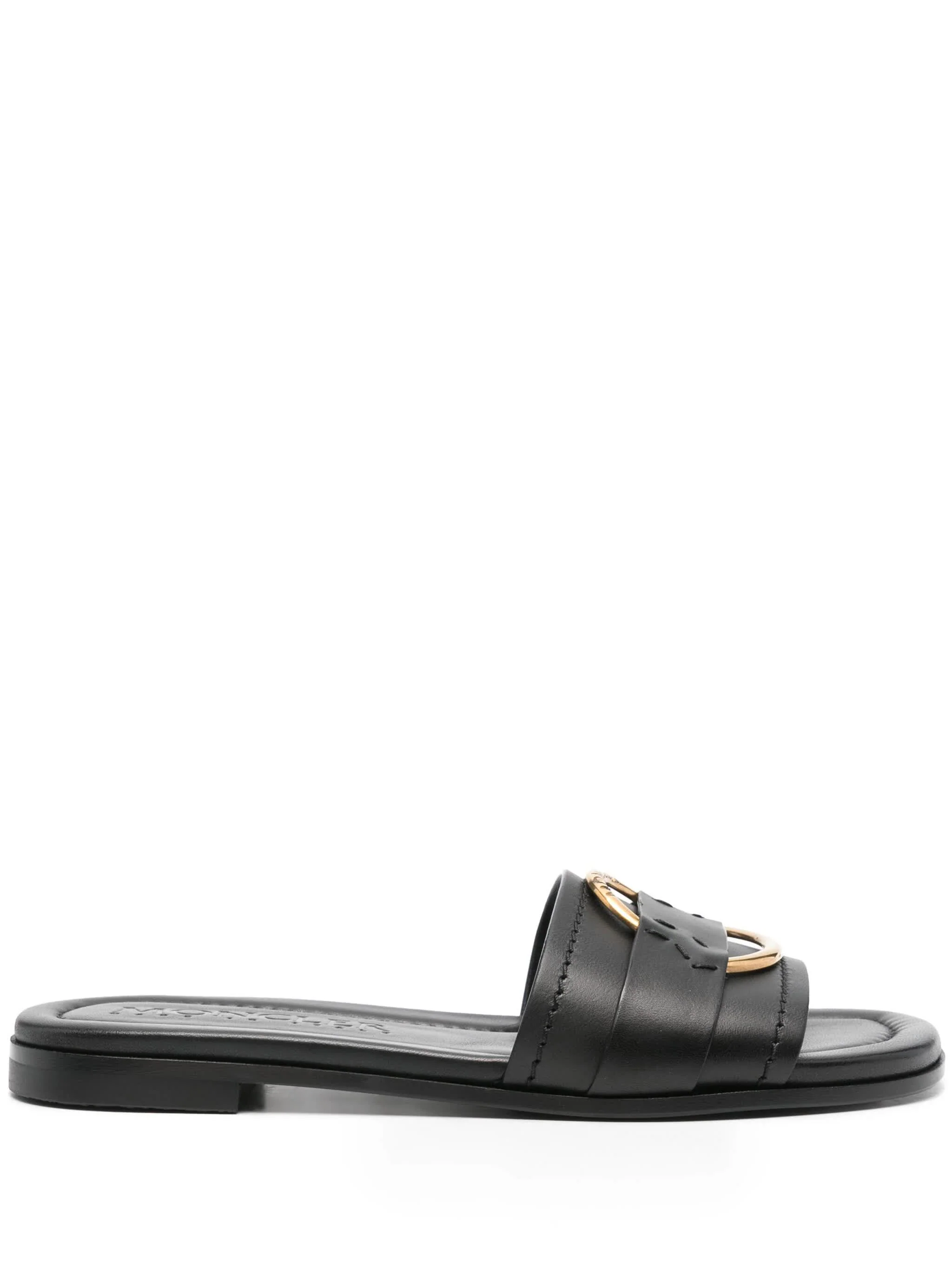 Black Bell Calfskin Leather Slides