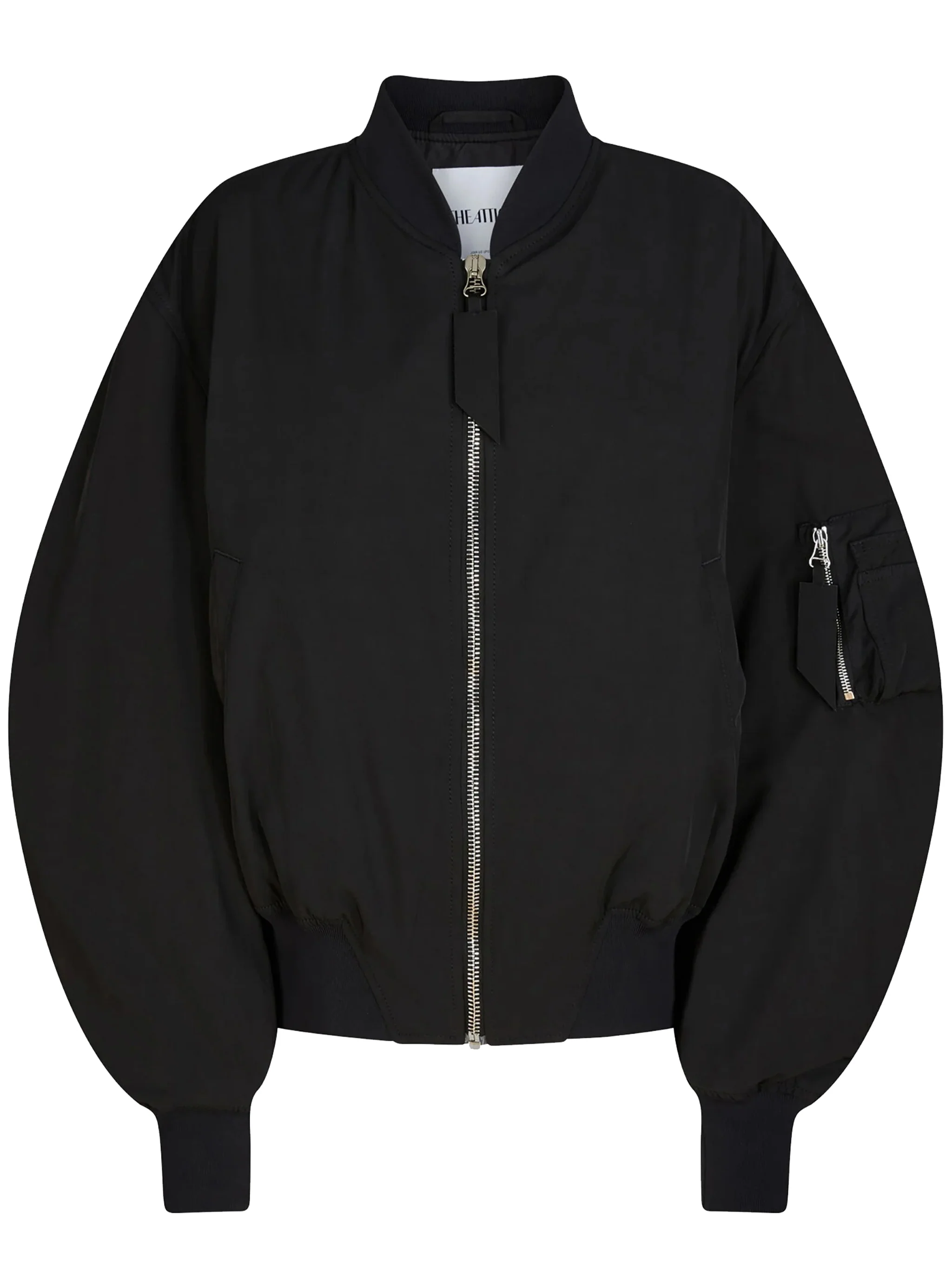 Black Bomber Cropped Balloon-Sleeve Jacket